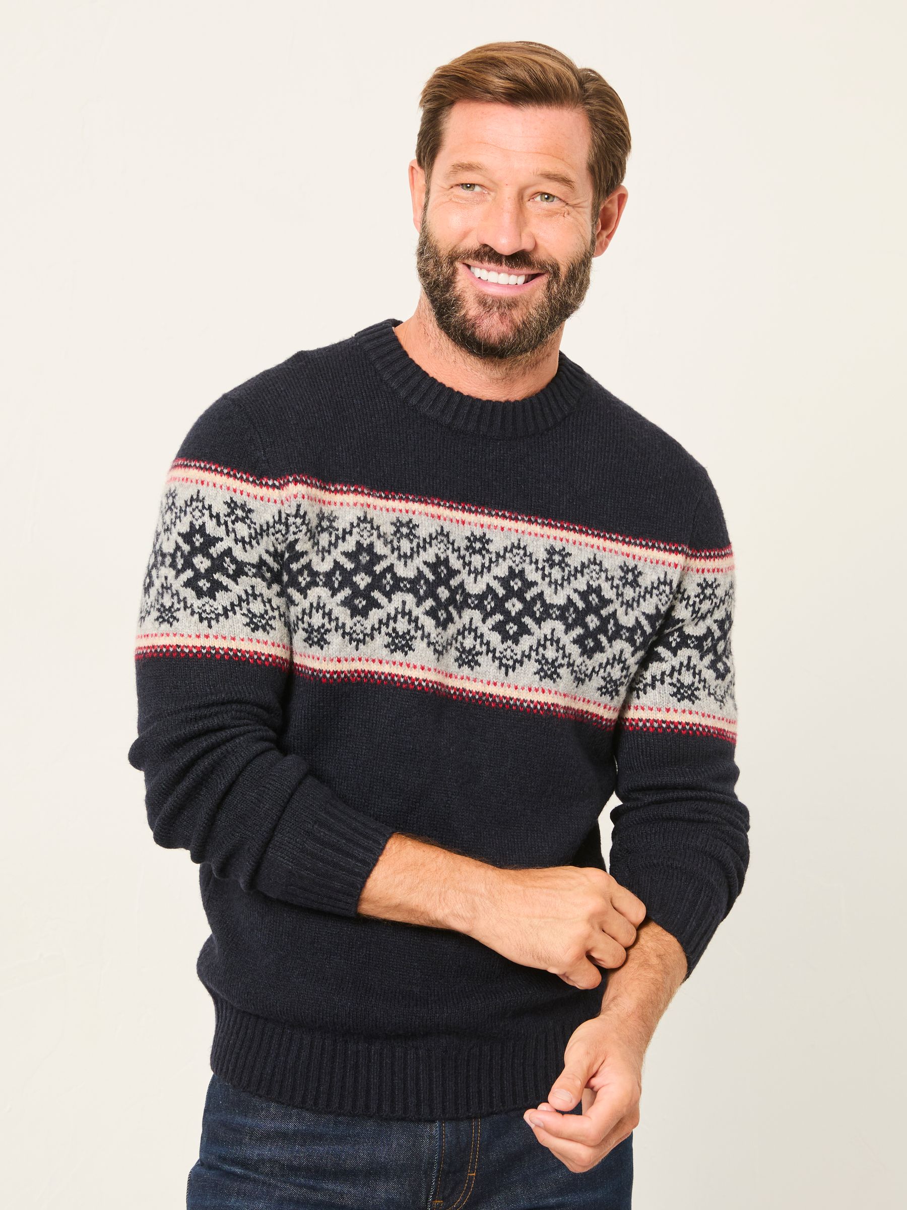 Navy Snowflake Fairisle Knitted Crew Neck Jumper - Image 2 of 6 Navy Snowflake Fairisle Knitted Crew Neck Jumper - Image 2 of 6