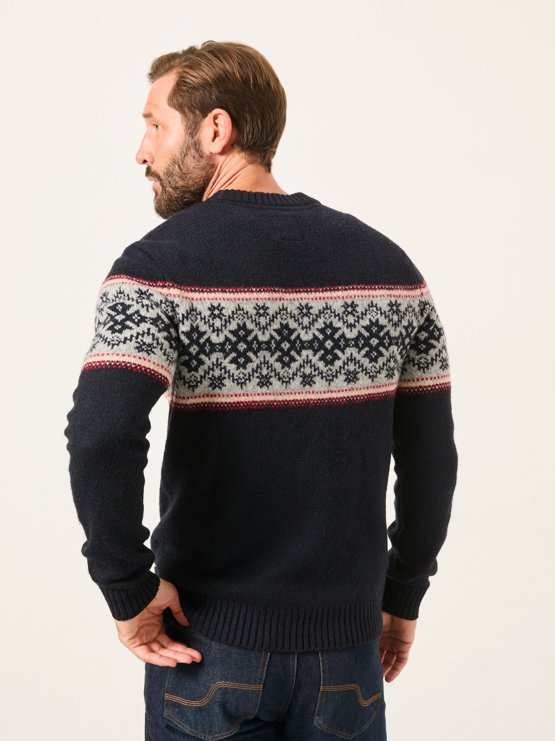 Navy Snowflake Fairisle Knitted Crew Neck Jumper - Image 3 of 6