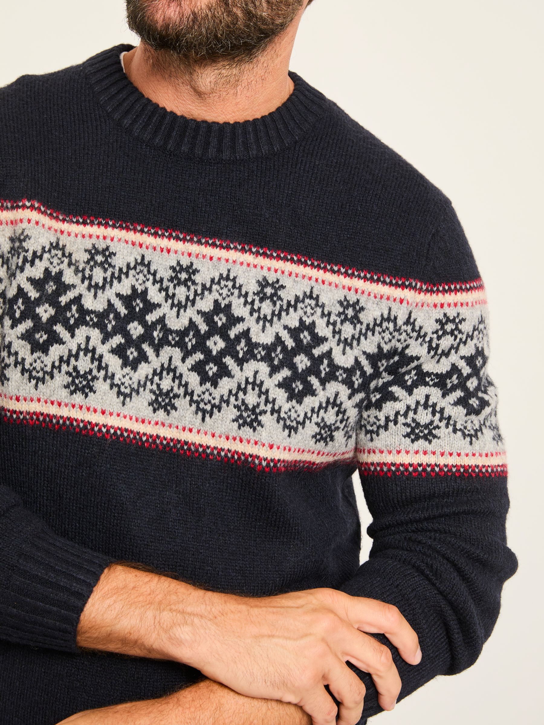 Navy Snowflake Fairisle Knitted Crew Neck Jumper - Image 4 of 6