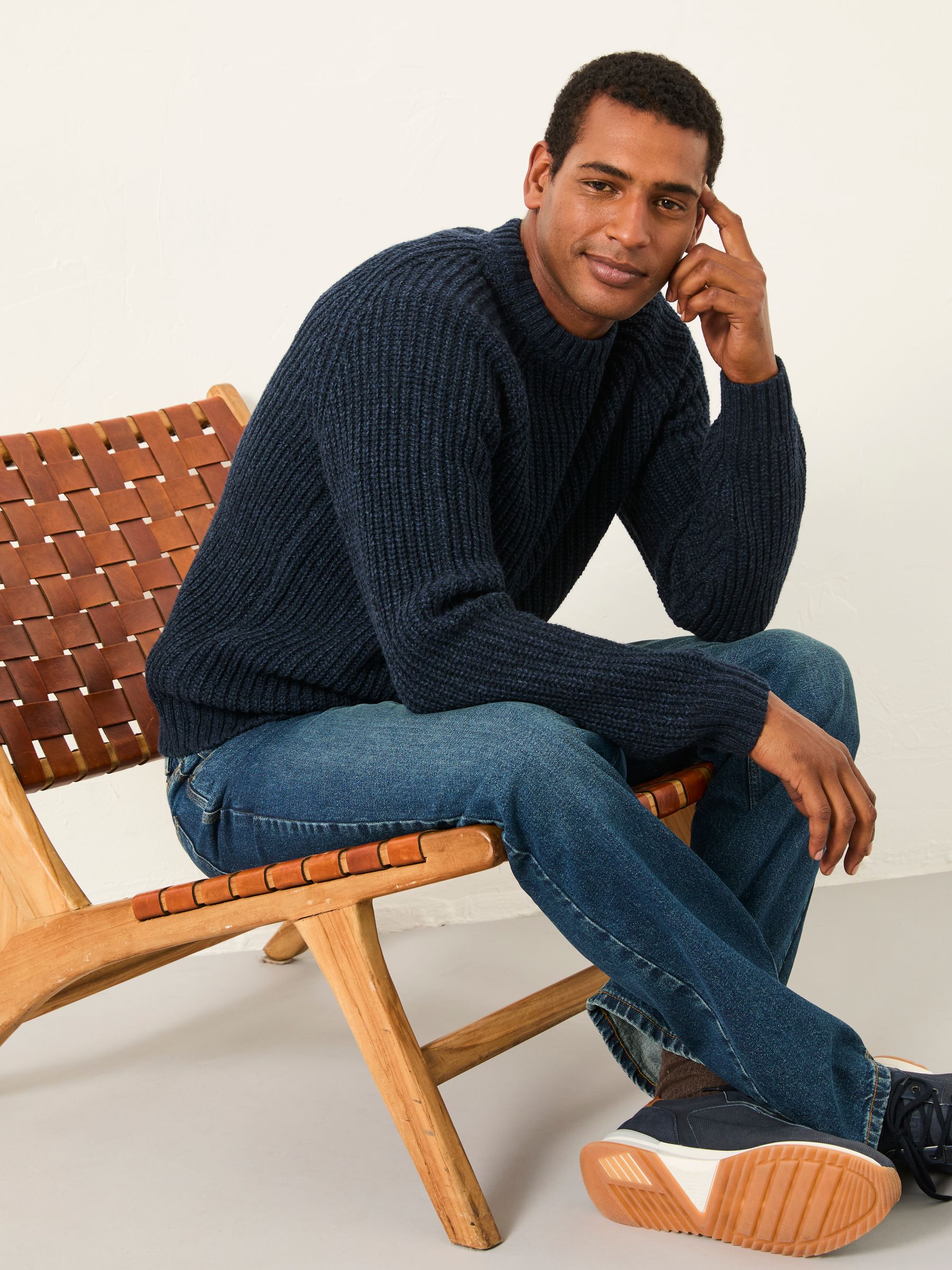 Fife Navy Knitted Crew Jumper - Image 1 of 6 Fife Navy Knitted Crew Jumper - Image 1 of 6