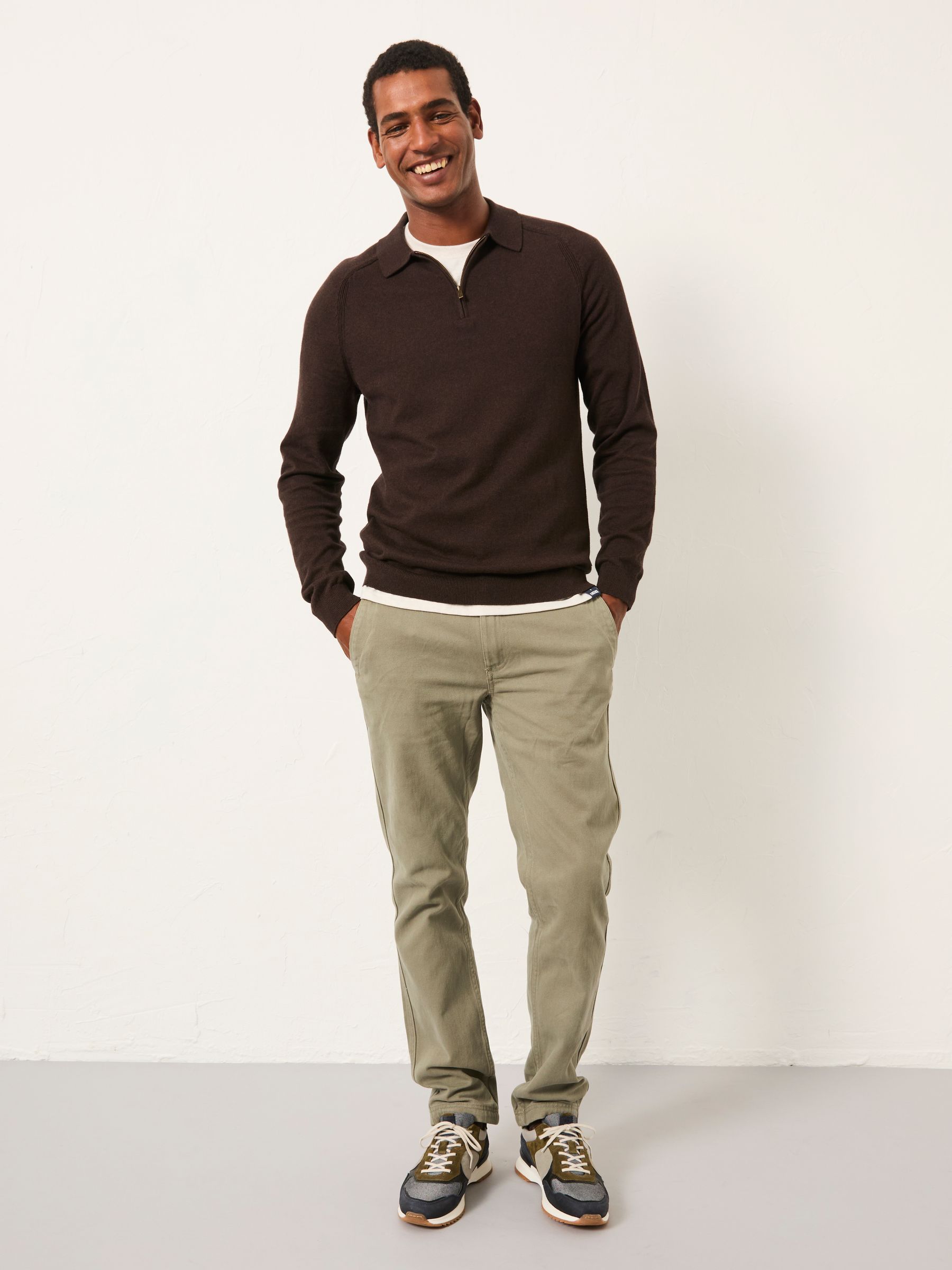 Rye Chocolate Brown Zip Collar Knitted Polo Jumper - Image 3 of 5