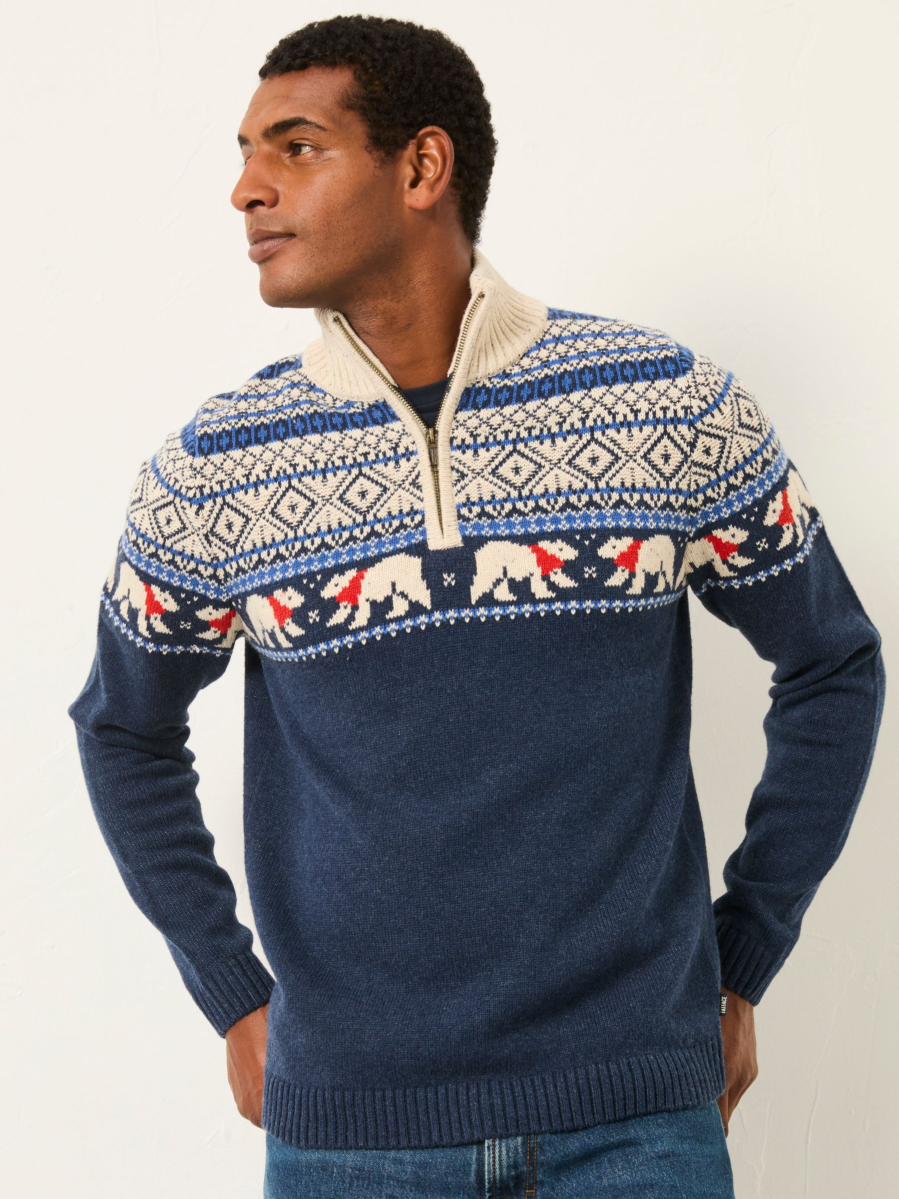 Polar Bear Knitted Fairisle Half Zip Neck Jumper