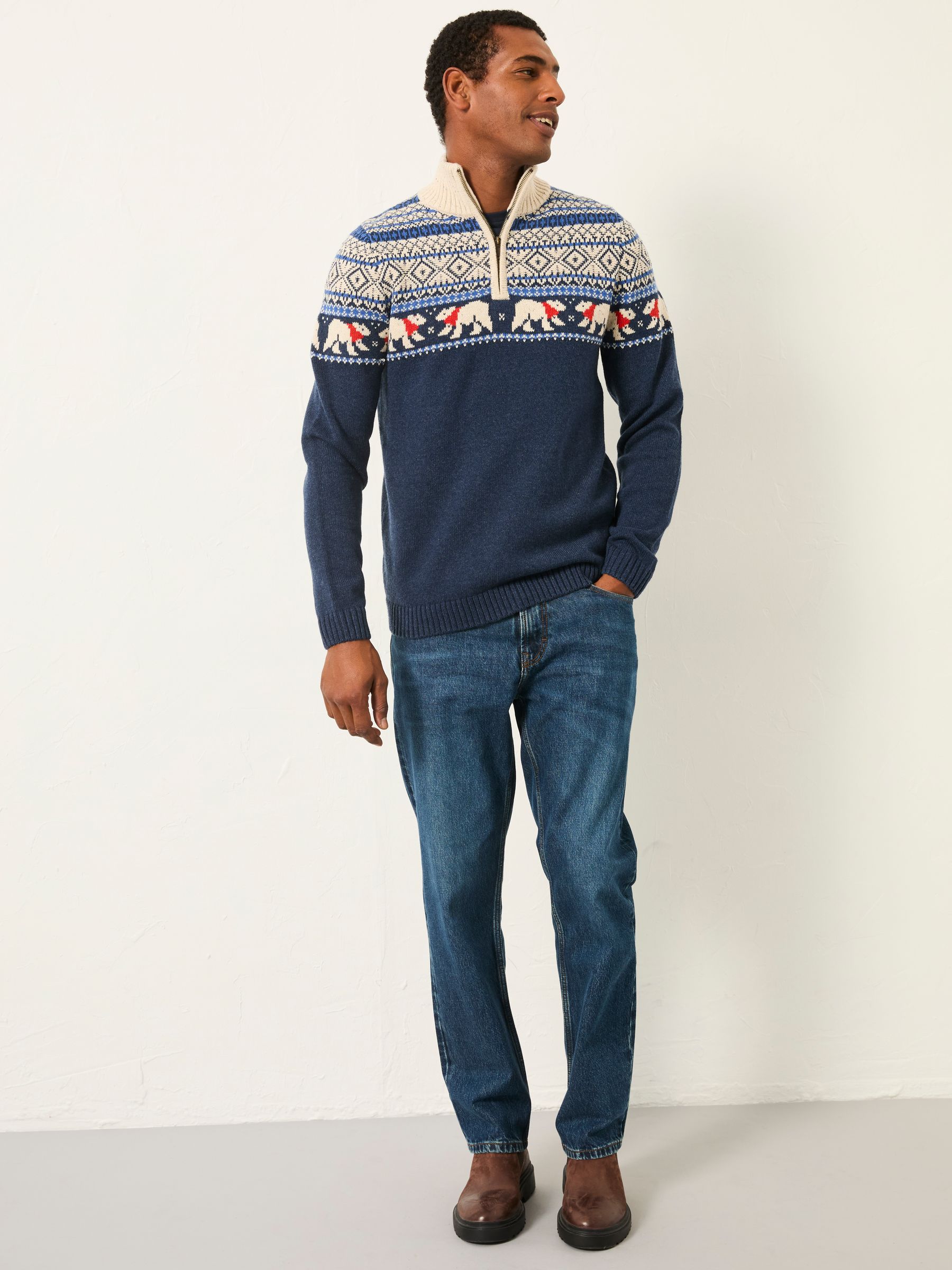 Navy Polar Bear Knitted Fairisle Half Neck Jumper - Image 3 of 6