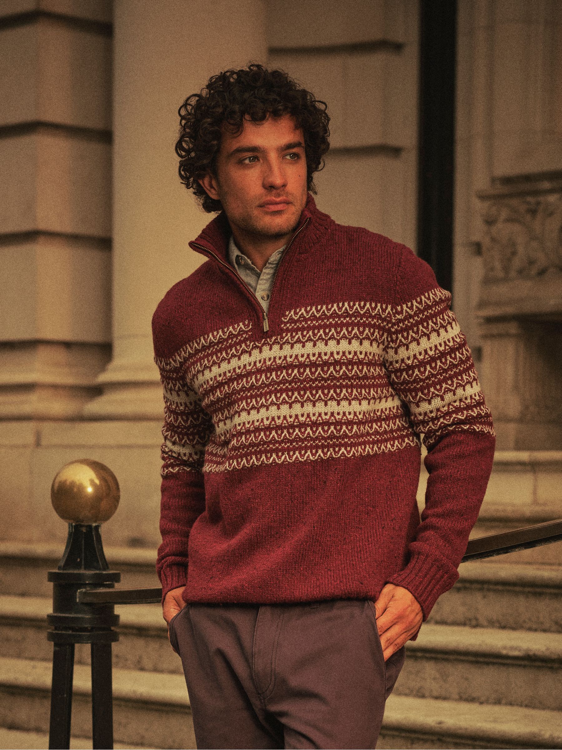 Claret Fairisle Knitted Half Neck Jumper - Image 1 of 7