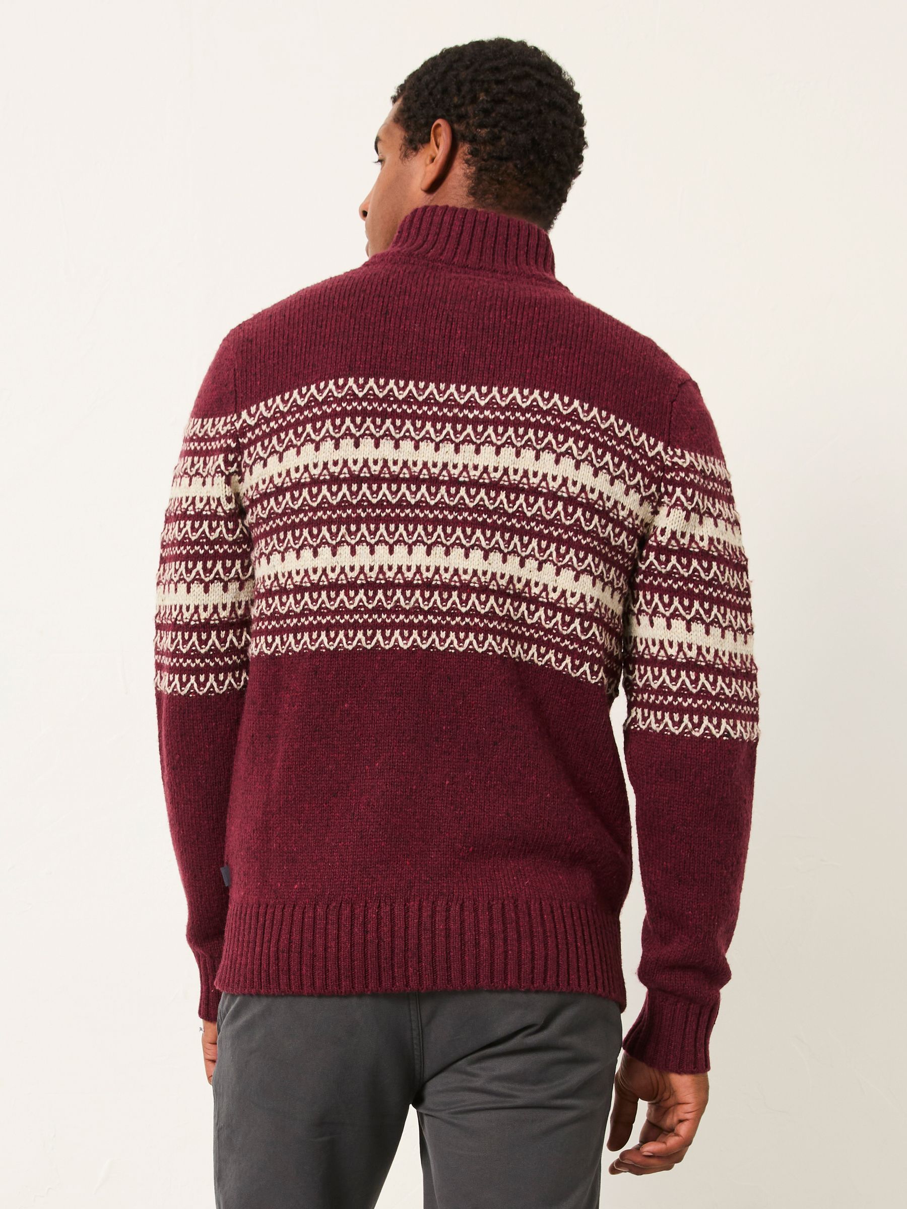 Claret Fairisle Knitted Half Neck Jumper - Image 3 of 7