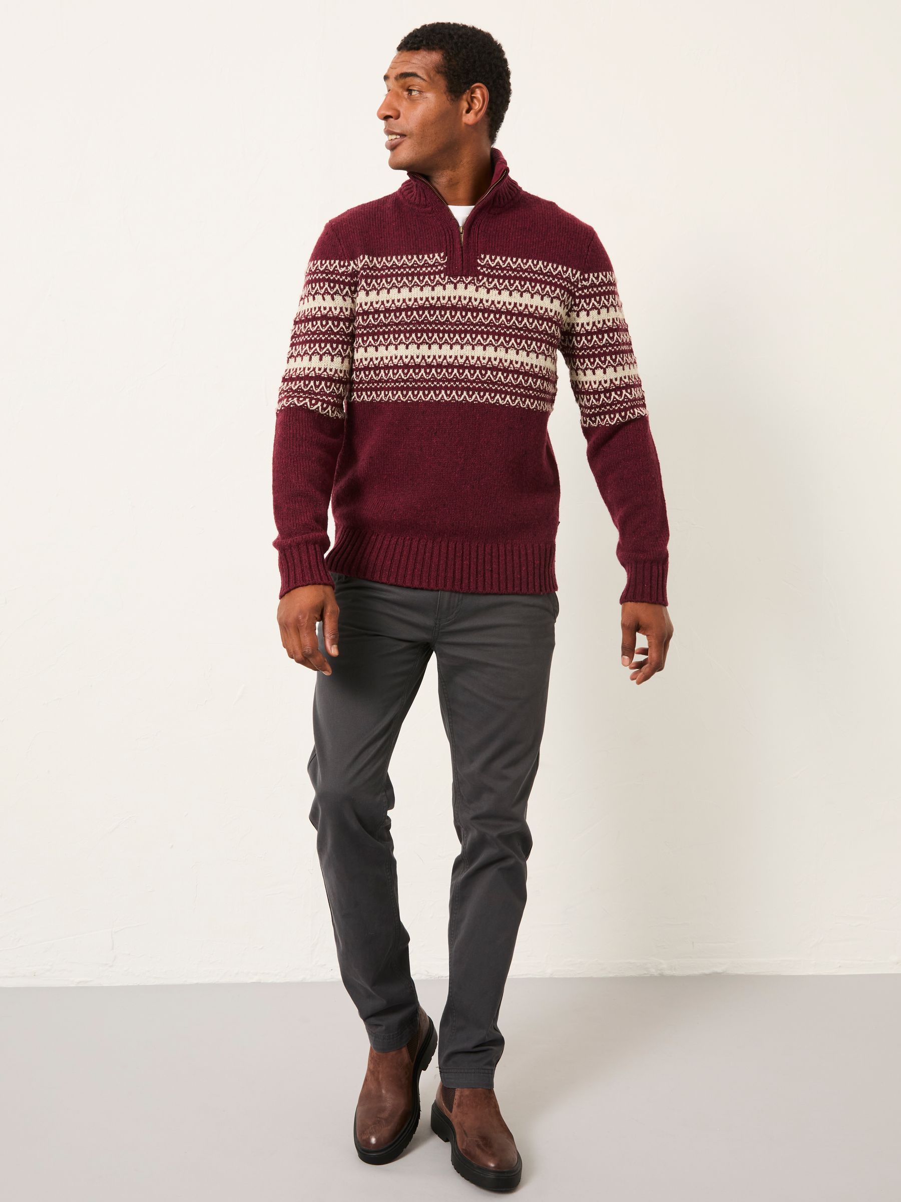 Claret Fairisle Knitted Half Neck Jumper - Image 4 of 7