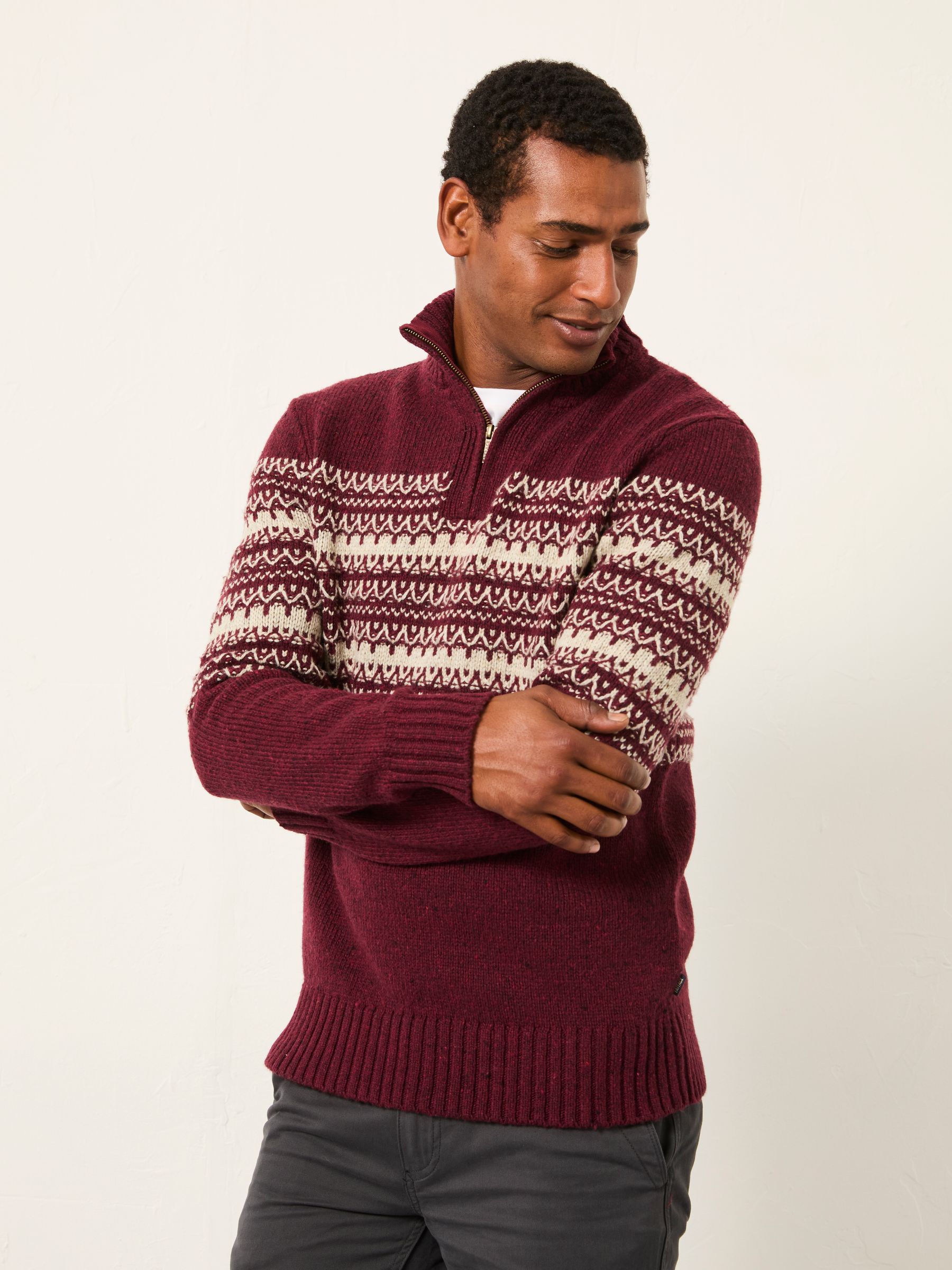 Claret Fairisle Knitted Half Neck Jumper - Image 5 of 7