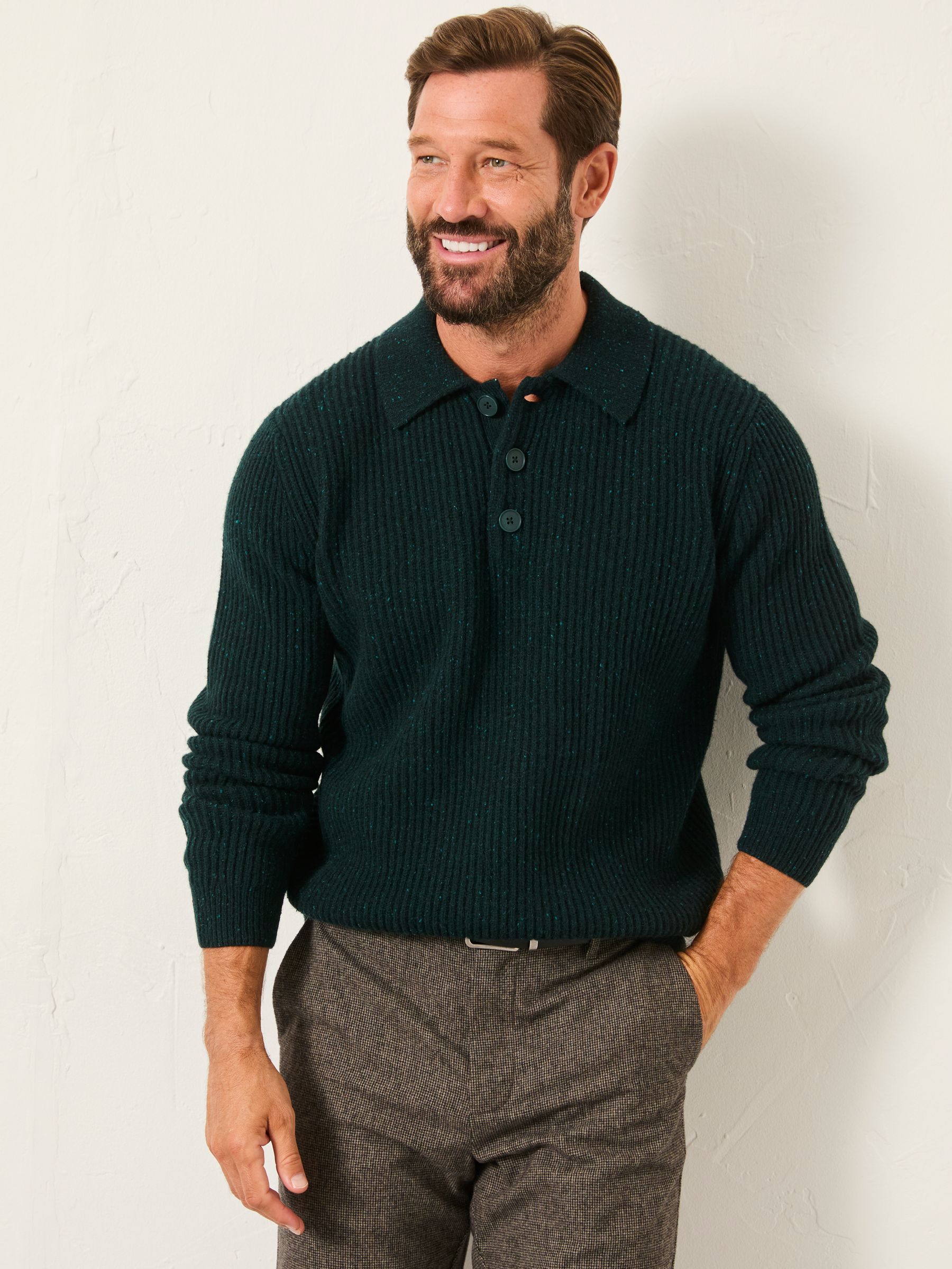 Sennen Dark Green Knitted Polo Neck Jumper - Image 1 of 6