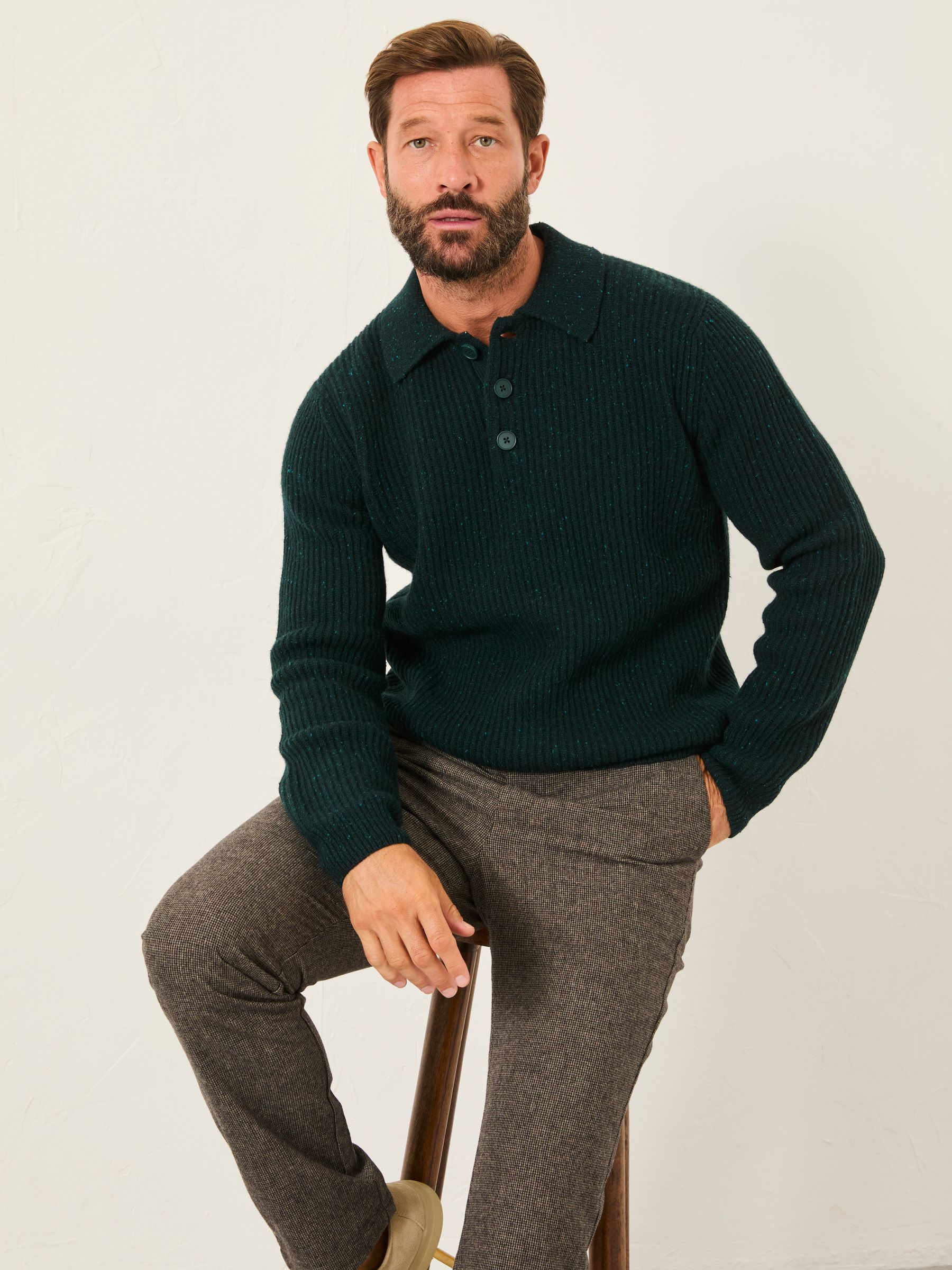Sennen Dark Green Knitted Polo Neck Jumper - Image 5 of 6