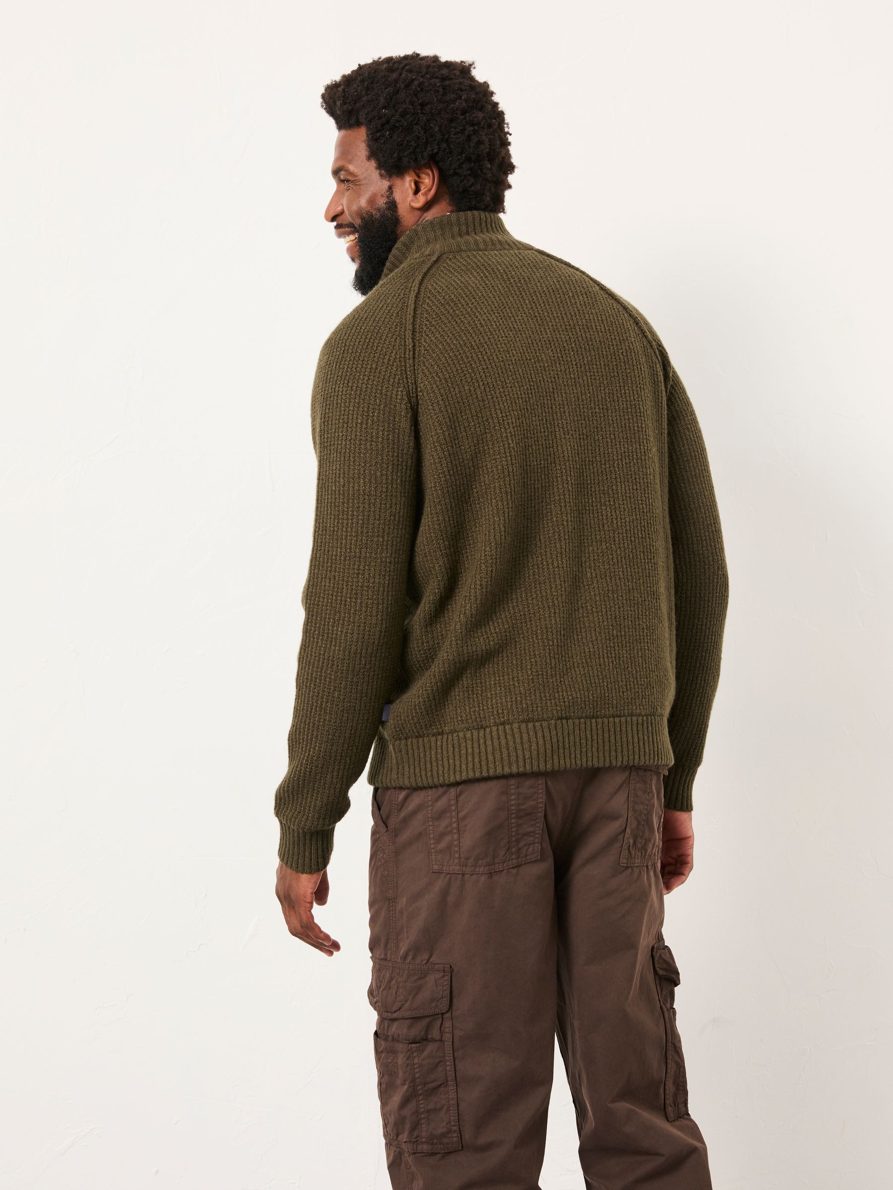 Harwick Khaki Green Lined Knitted Zip Through - Image 2 of 6