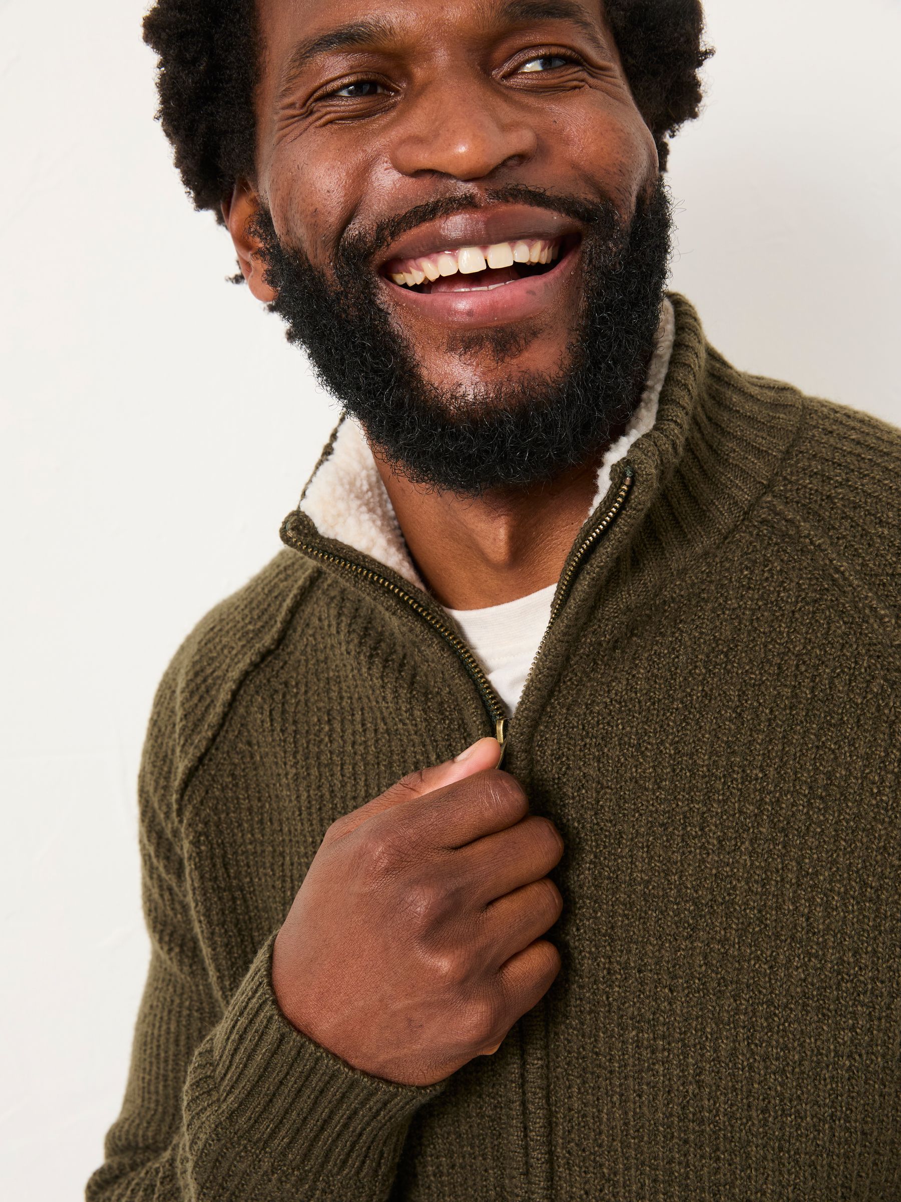 Harwick Khaki Green Lined Knitted Zip Through - Image 3 of 6