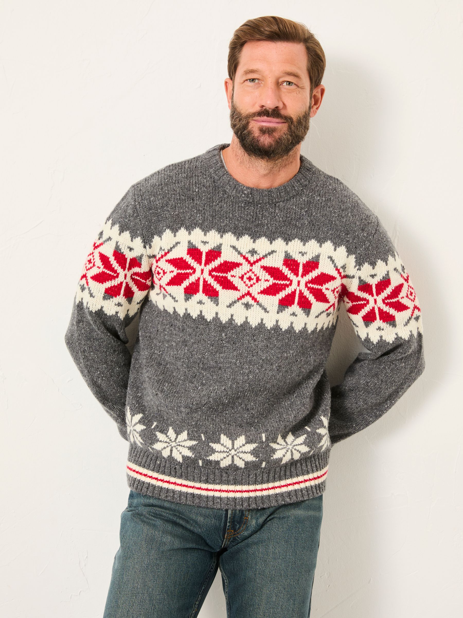 Grey Shelter Snowflake Fairisle Crew Neck Knitted Jumper - Image 3 of 7