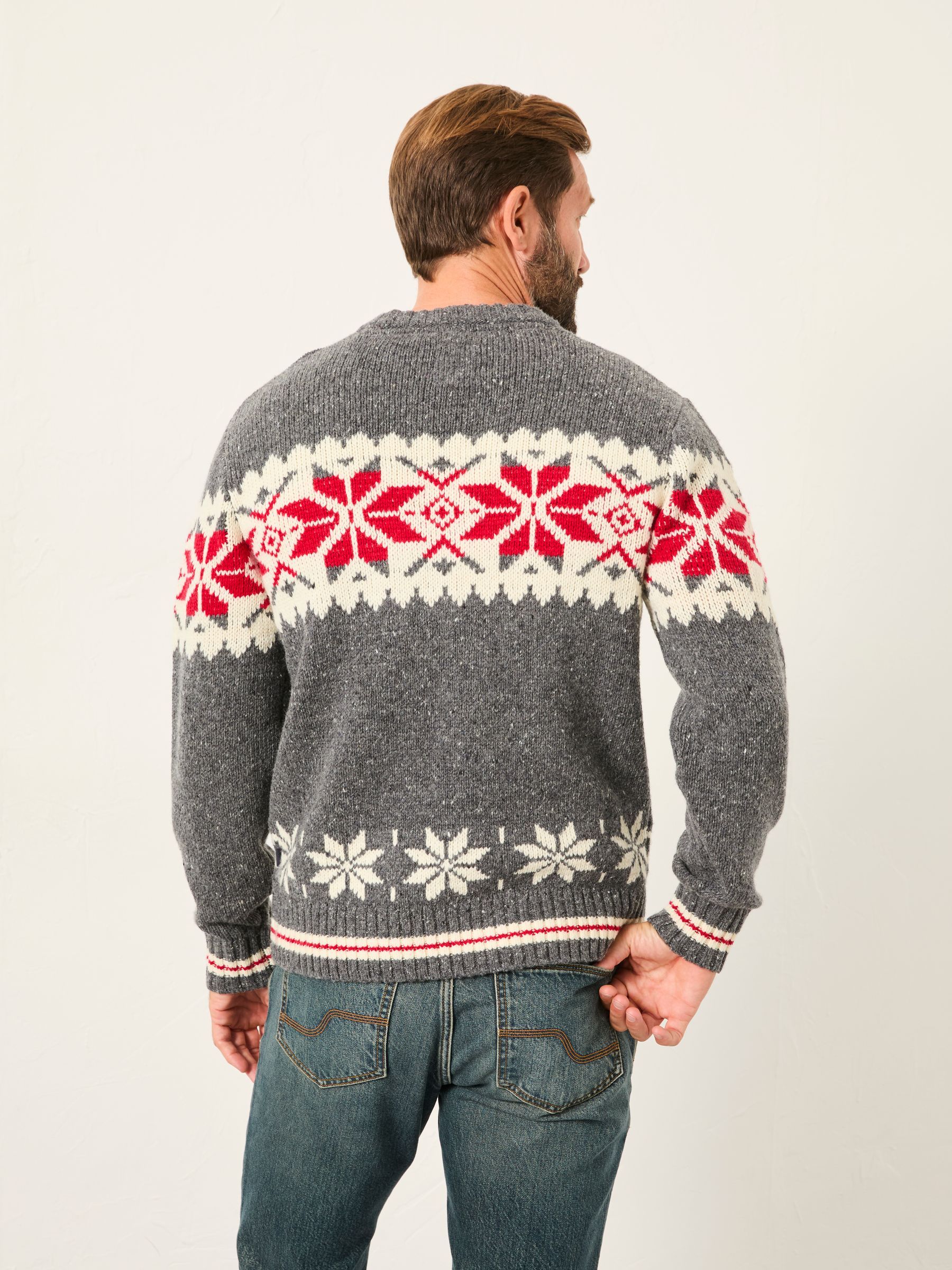 Grey Shelter Snowflake Fairisle Crew Neck Knitted Jumper - Image 4 of 7