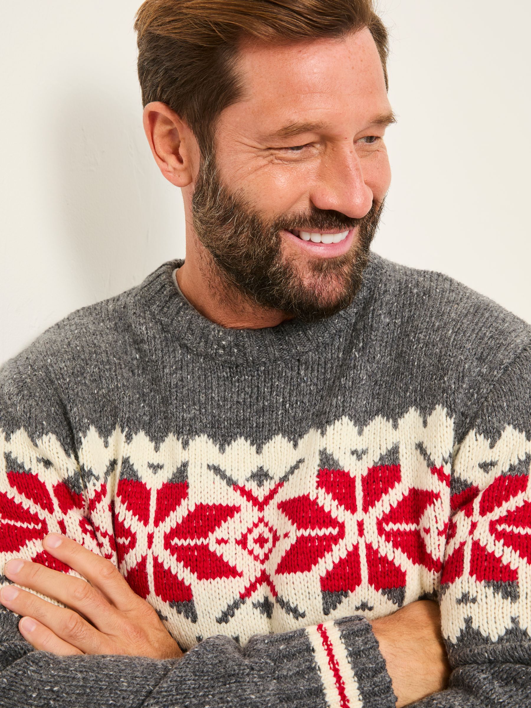 Grey Shelter Snowflake Fairisle Crew Neck Knitted Jumper - Image 5 of 7