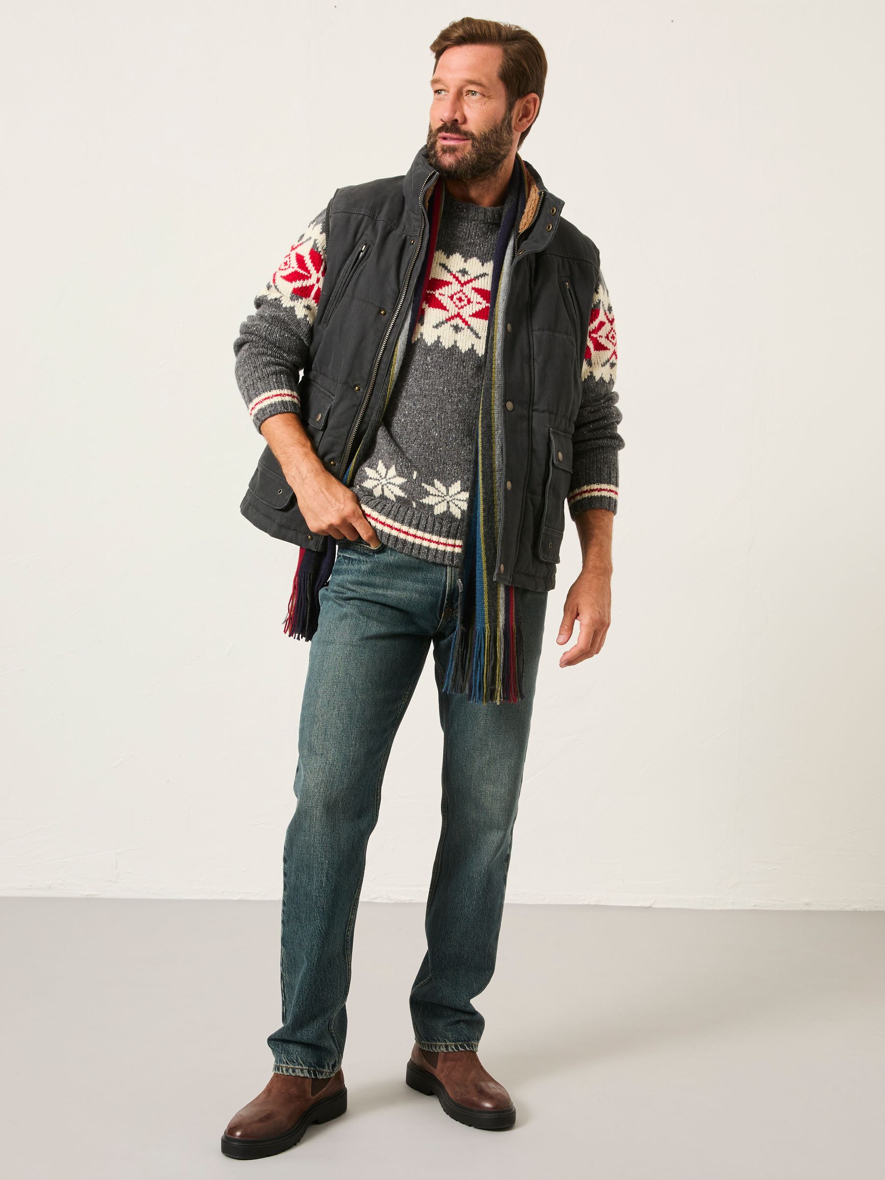 Grey Shelter Snowflake Fairisle Crew Neck Knitted Jumper - Image 6 of 7