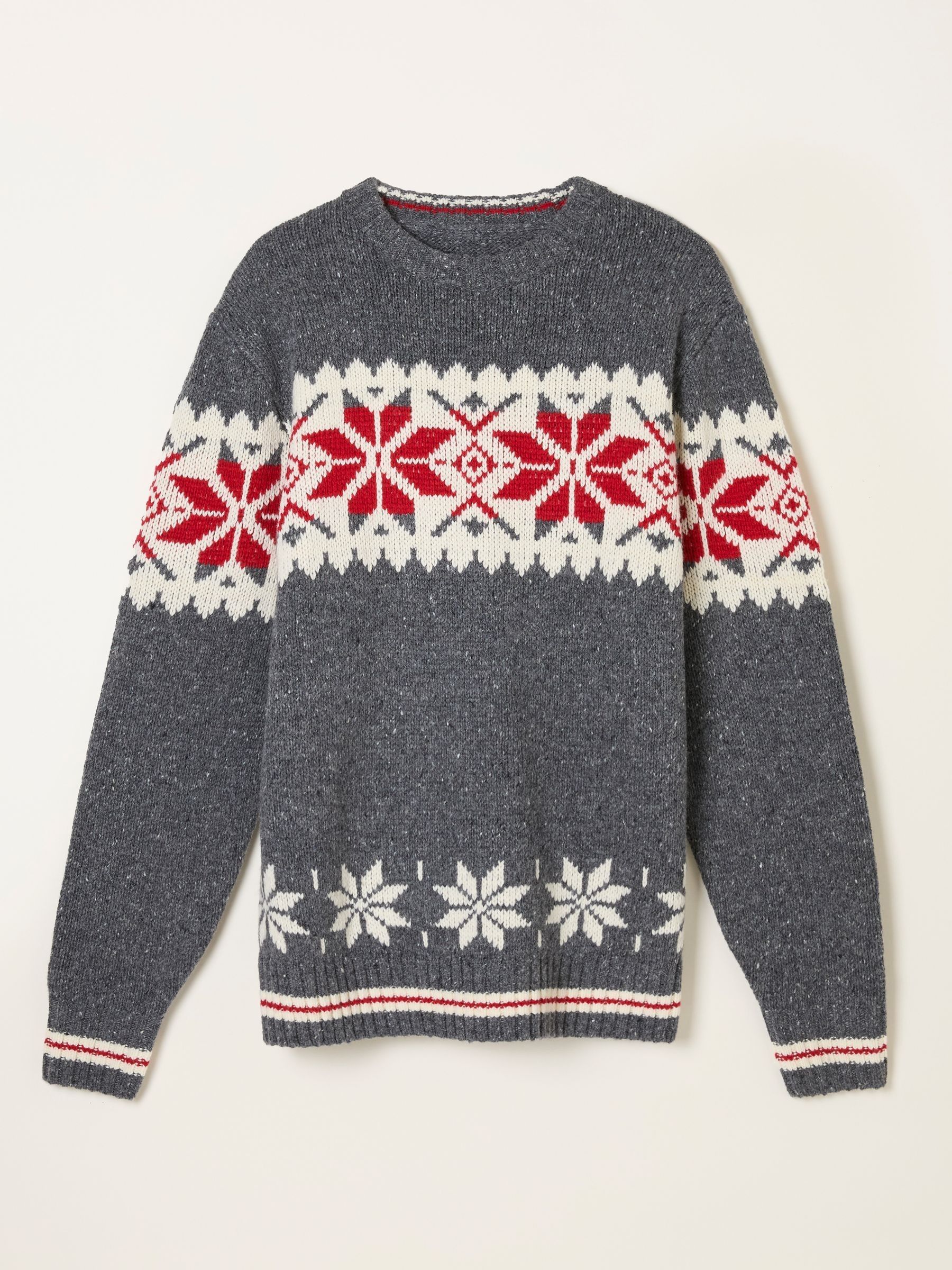 Grey Shelter Snowflake Fairisle Crew Neck Knitted Jumper - Image 7 of 7