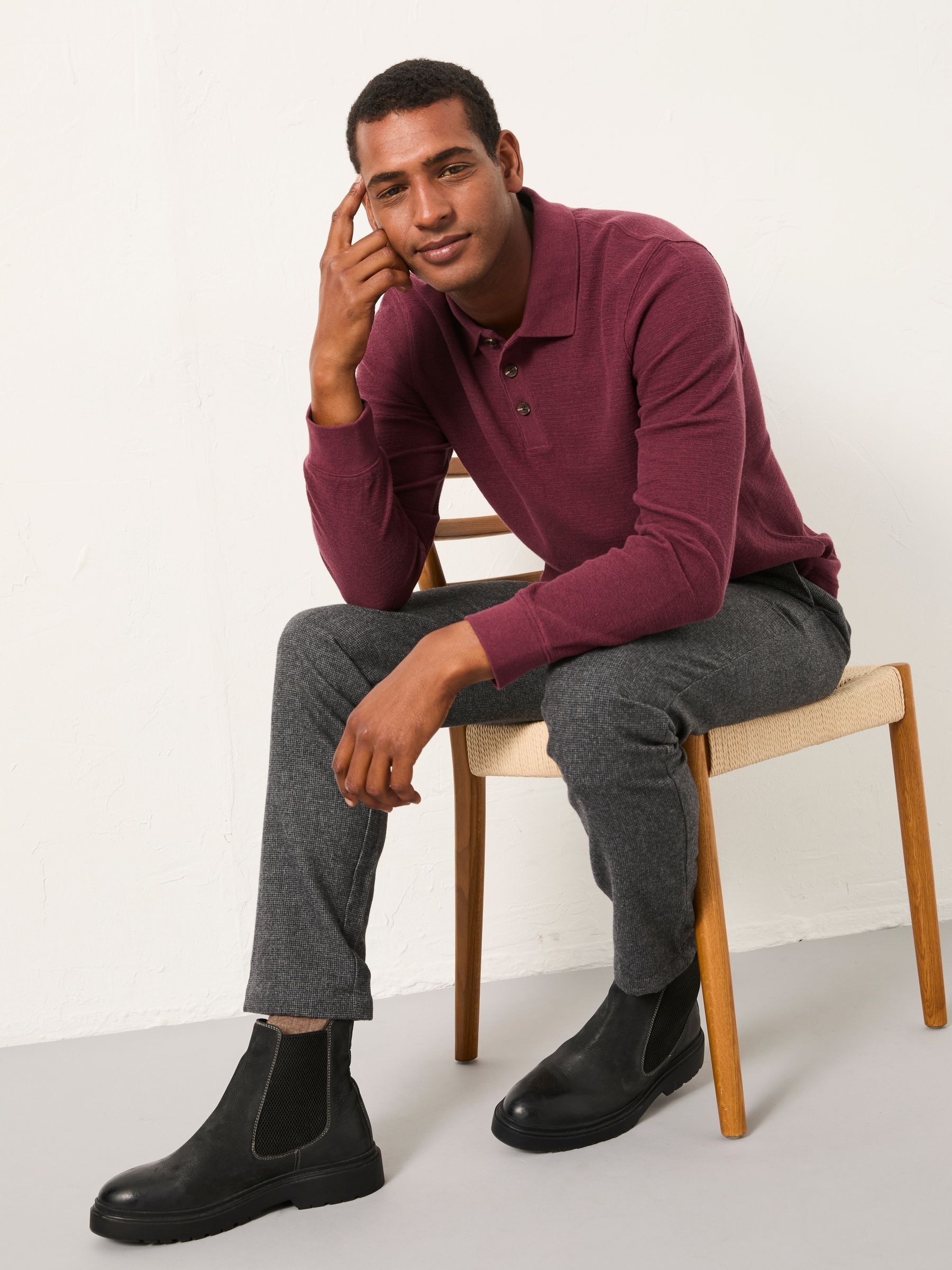 Shawford Claret Long Sleeve Polo | FatFace USA