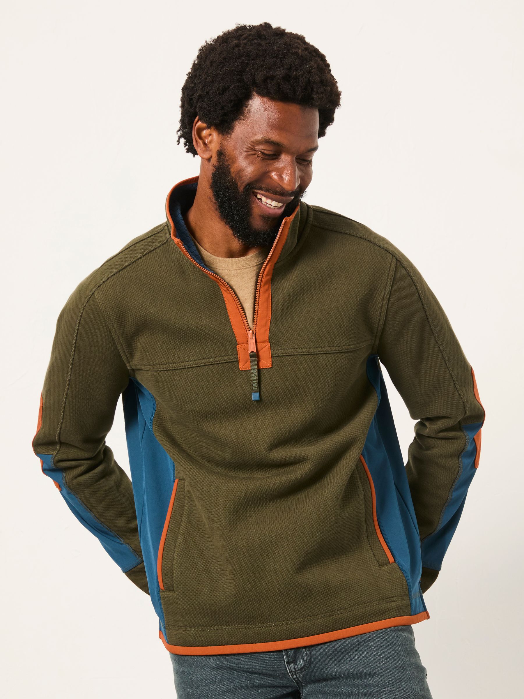 Airlie Khaki Green Hybrid Half Zip Sweat - Image 1 of 6