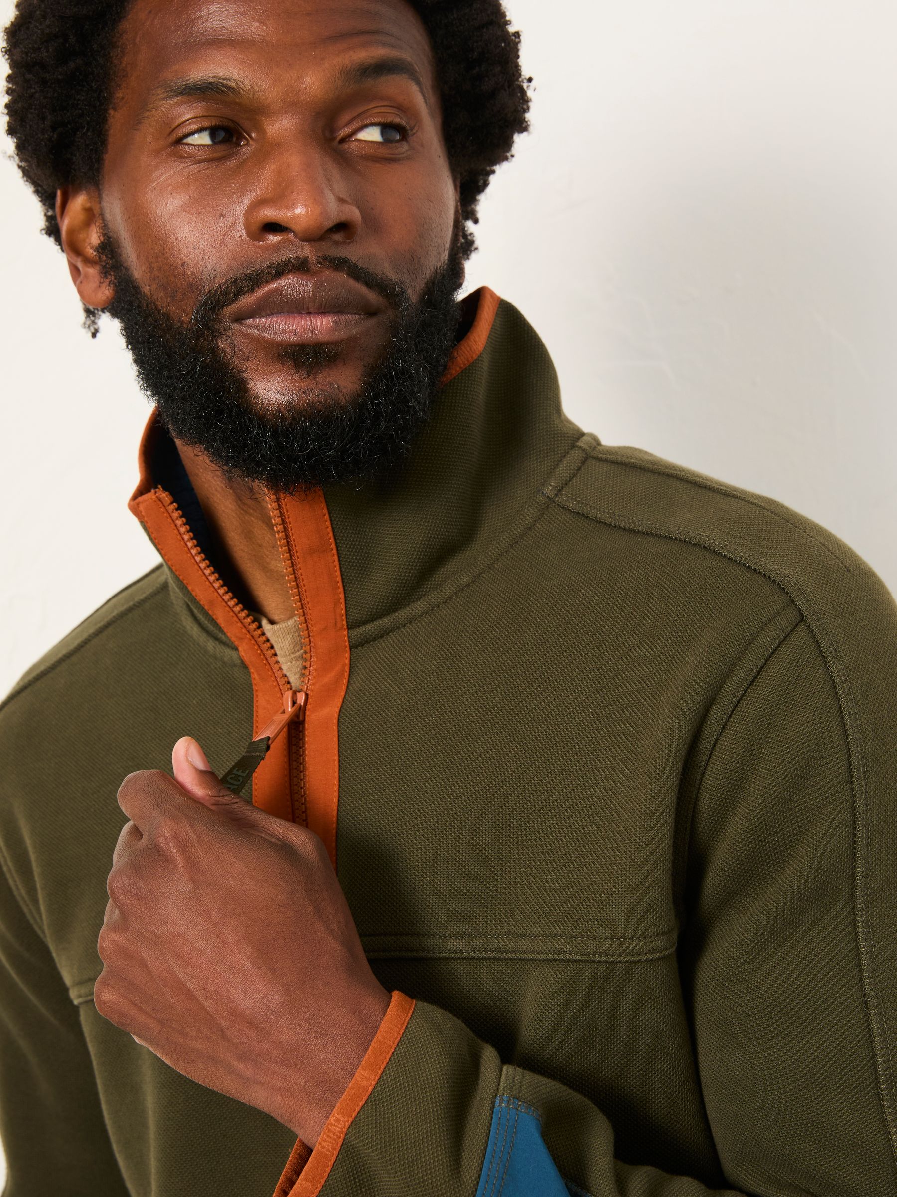 Airlie Khaki Green Hybrid Half Zip Sweat - Image 3 of 6