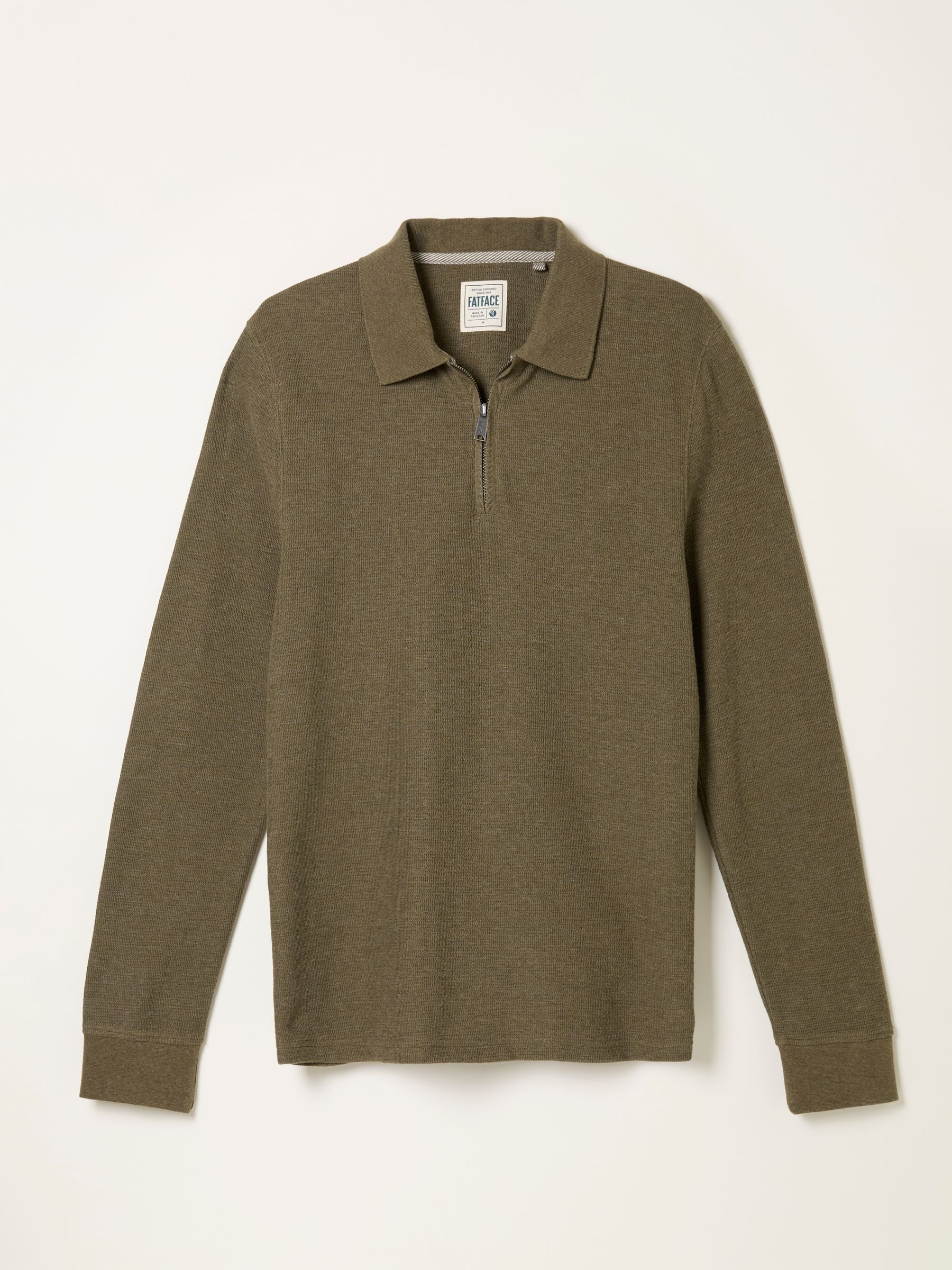 Shawford Khaki Green Zip Neck Polo - Image 6 of 6