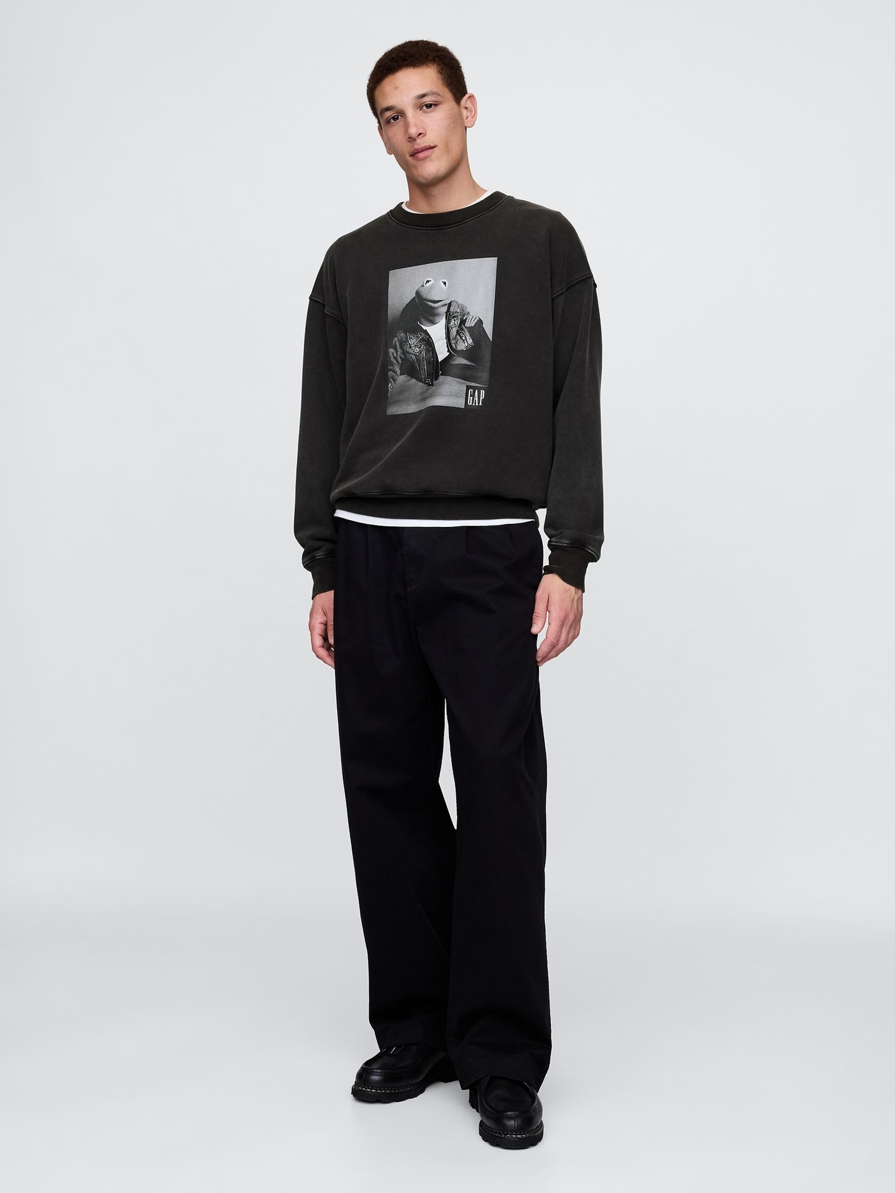 Black Kermit The Muppets Oversized Crew Neck Sweatshirt - Image 3 of 5