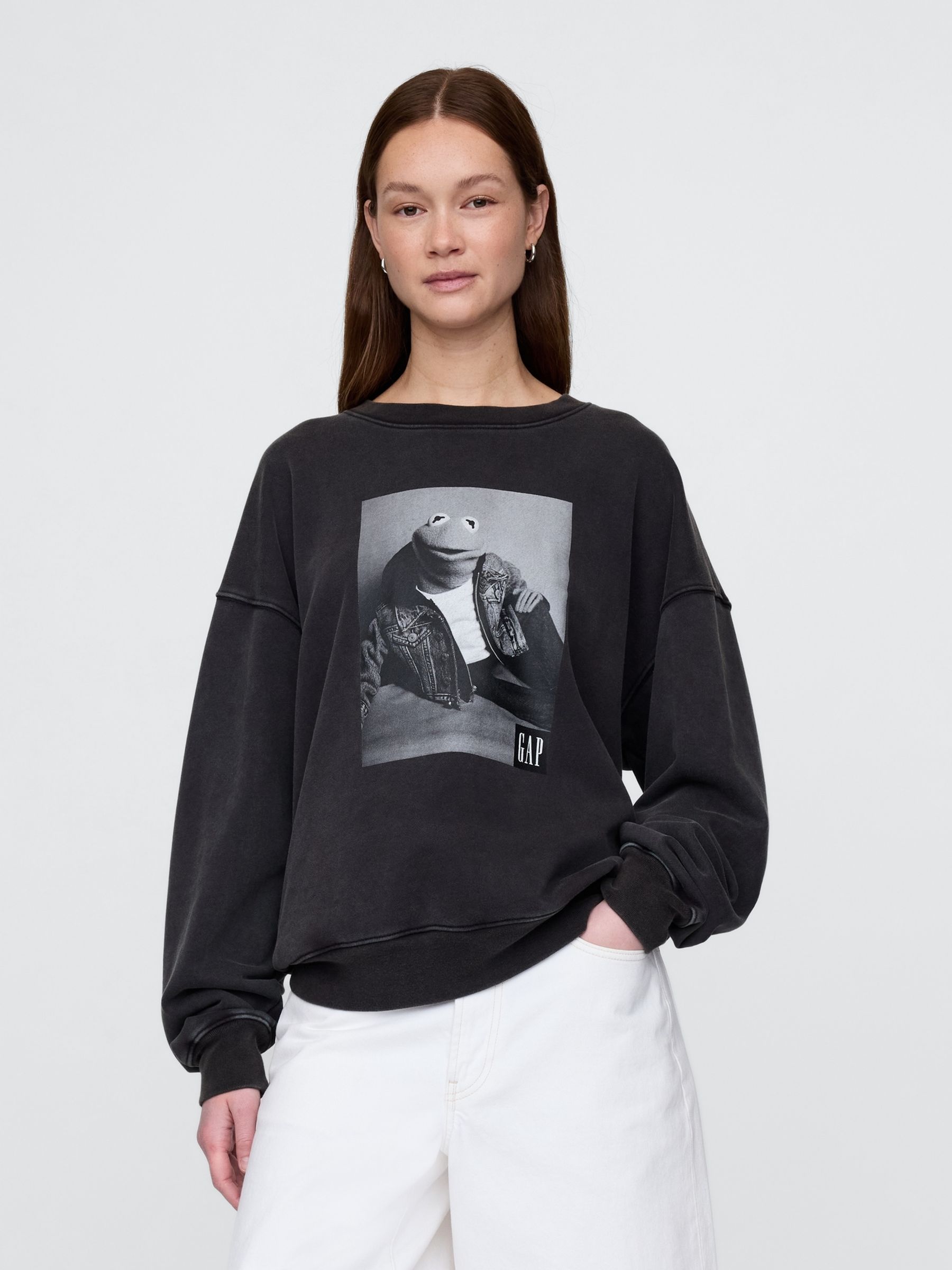 Black Kermit The Muppets Oversized Crew Neck Sweatshirt - Image 4 of 5