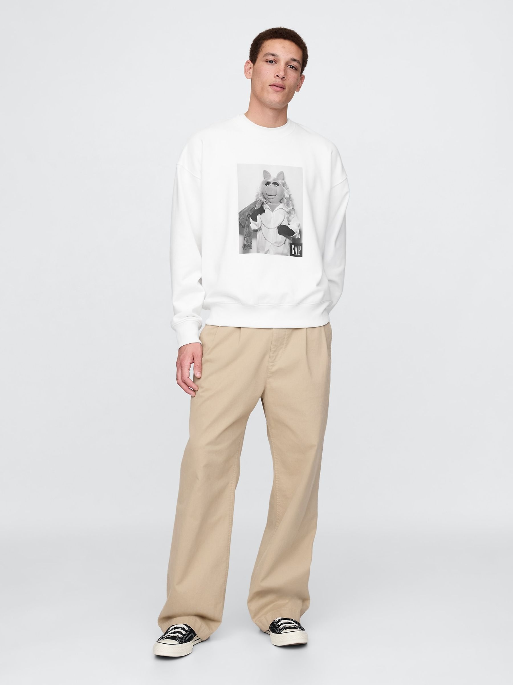 White Miss Piggy The Muppets Oversized Crew Neck Sweatshirt - Image 3 of 4