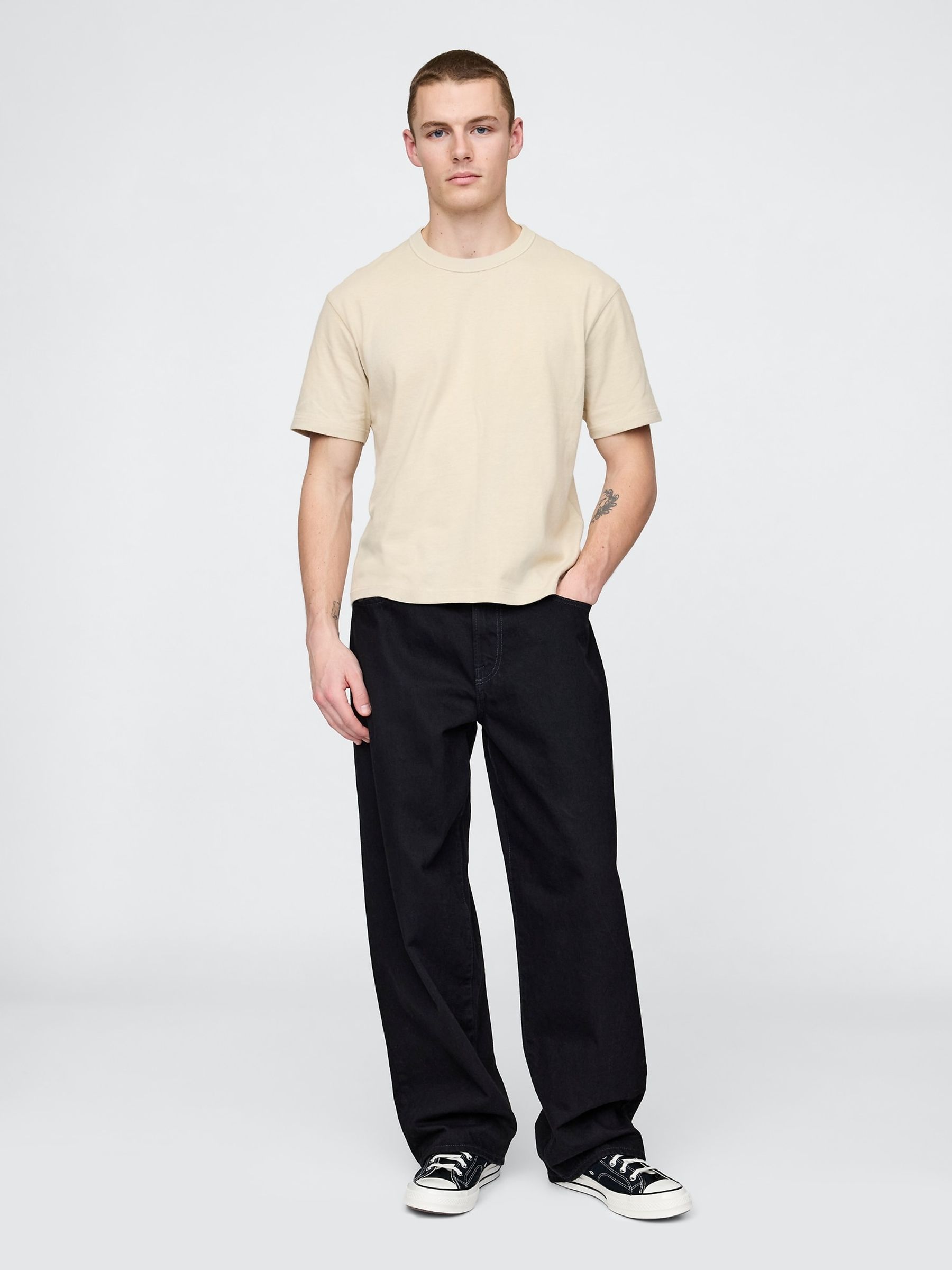 Beige Washed UltraSoft Heavyweight Boxy T-Shirt - Image 3 of 4