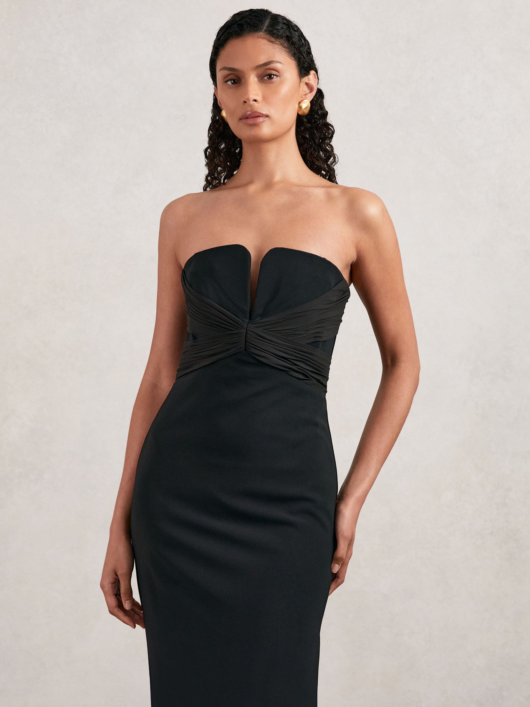 Halston Strapless Crepe Midi Dress in Black - Image 3 of 5