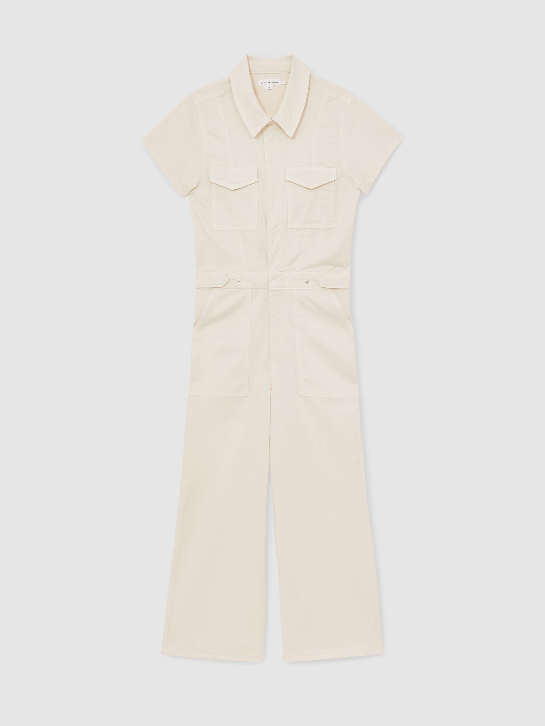 Good American Cotton Twill Jumpsuit with Stretch in Ecru - Image 2 of 5