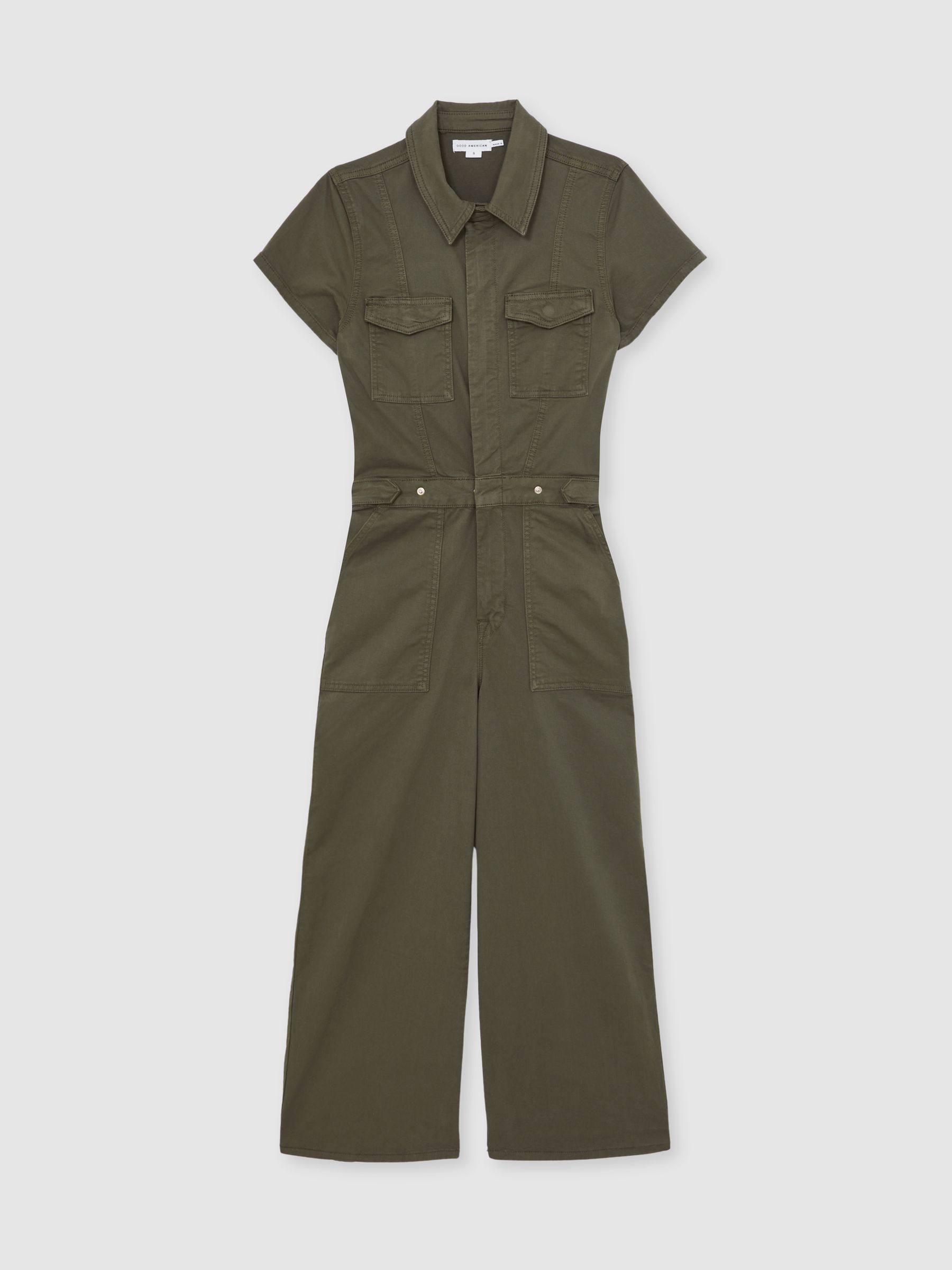 Good American Cotton Twill Jumpsuit with Stretch in Khaki - Image 2 of 5