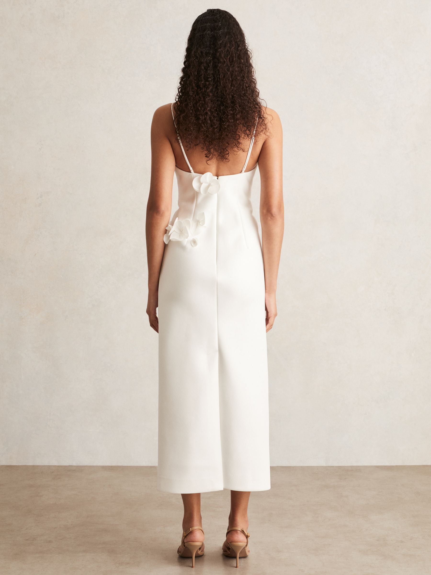 Acler Ivory Petal Detail Fitted Midi Dress in Ivory - Image 5 of 6