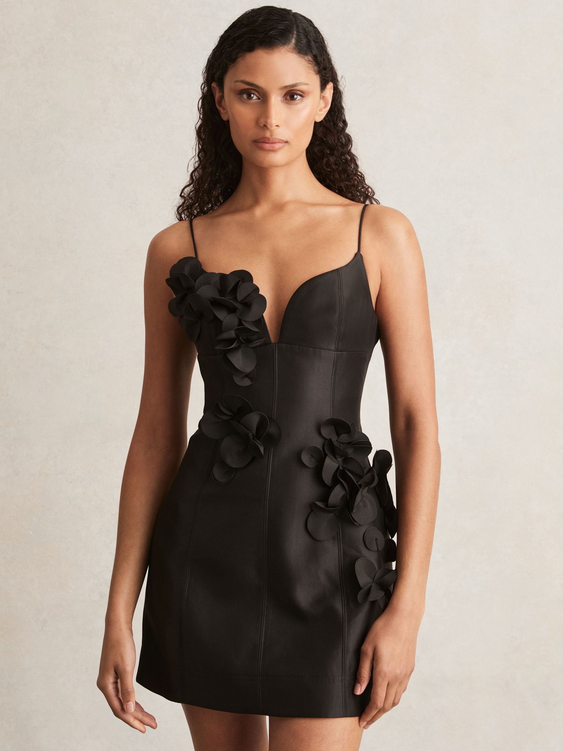 Acler Petal Detail Fitted Mini Black Dress in Black - Image 1 of 6