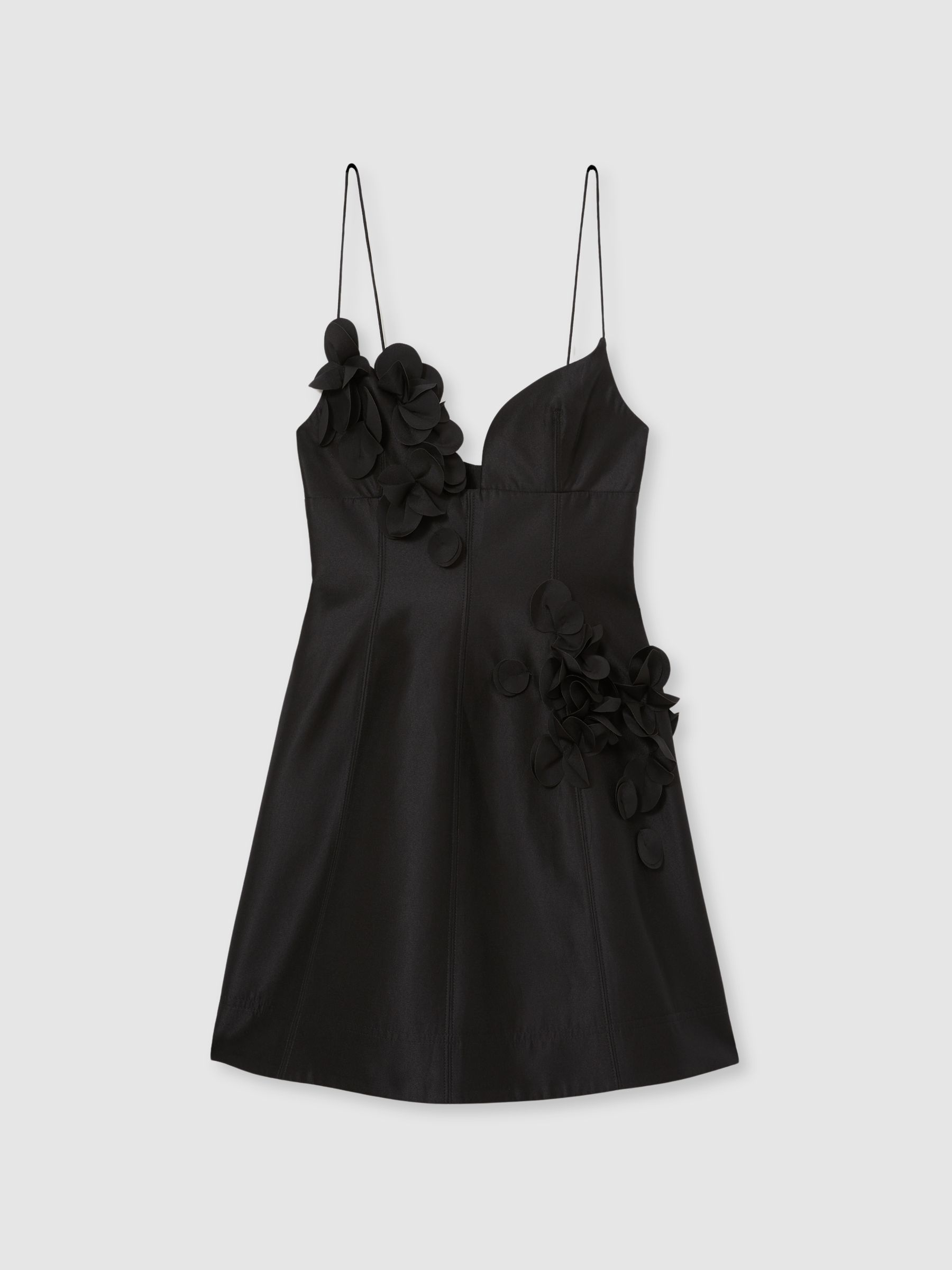 Acler Petal Detail Fitted Mini Black Dress in Black - Image 2 of 6