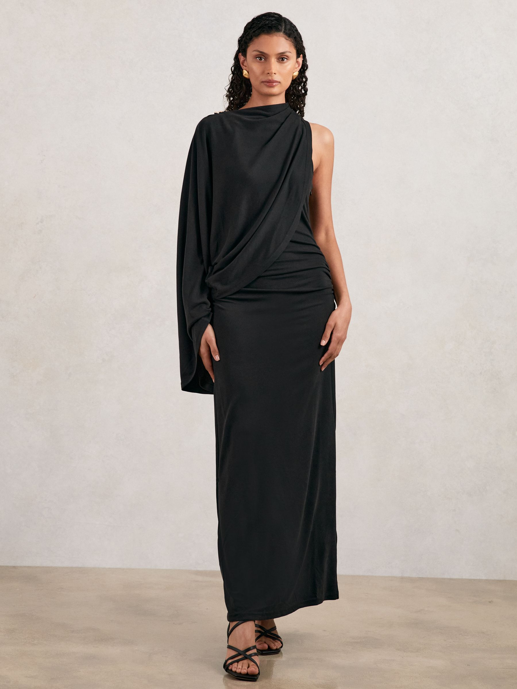 Acler Jersey Draped Midi Dress in Black - Image 1 of 6 Acler Jersey Draped Midi Dress in Black - Image 1 of 6