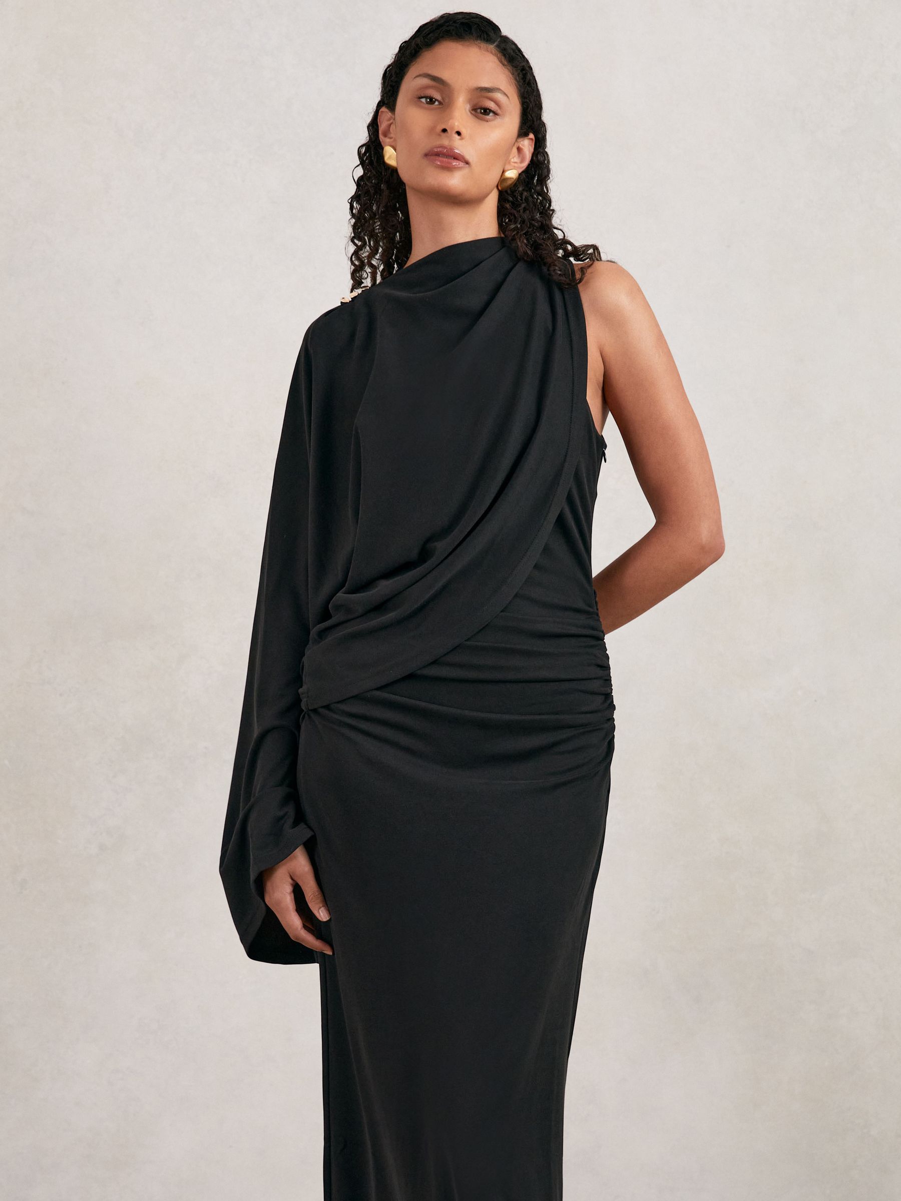 Acler Jersey Draped Midi Dress in Black - Image 3 of 6