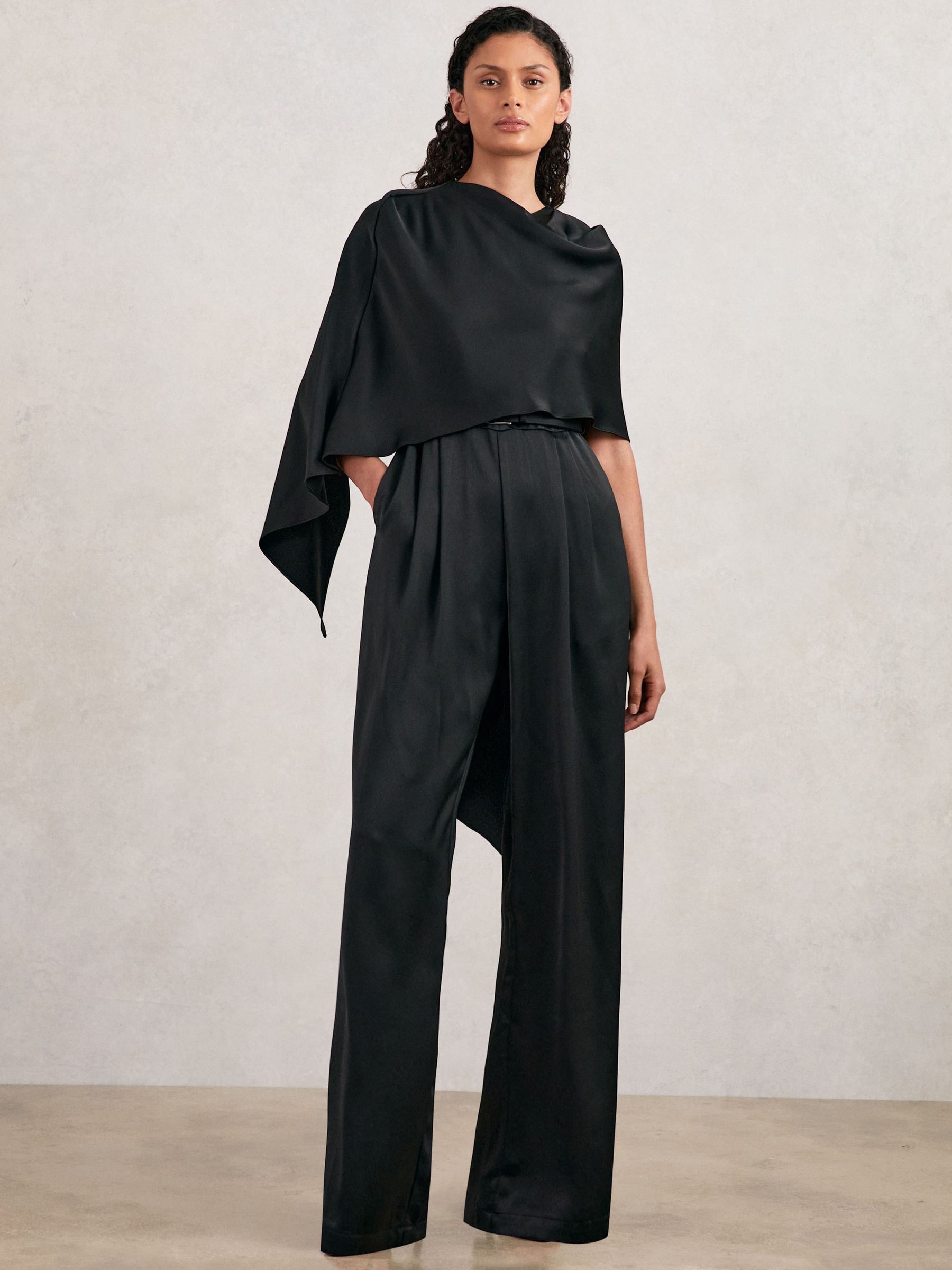 Halston Crepe Wide Leg Cape Jumpsuit in Black - Image 3 of 5