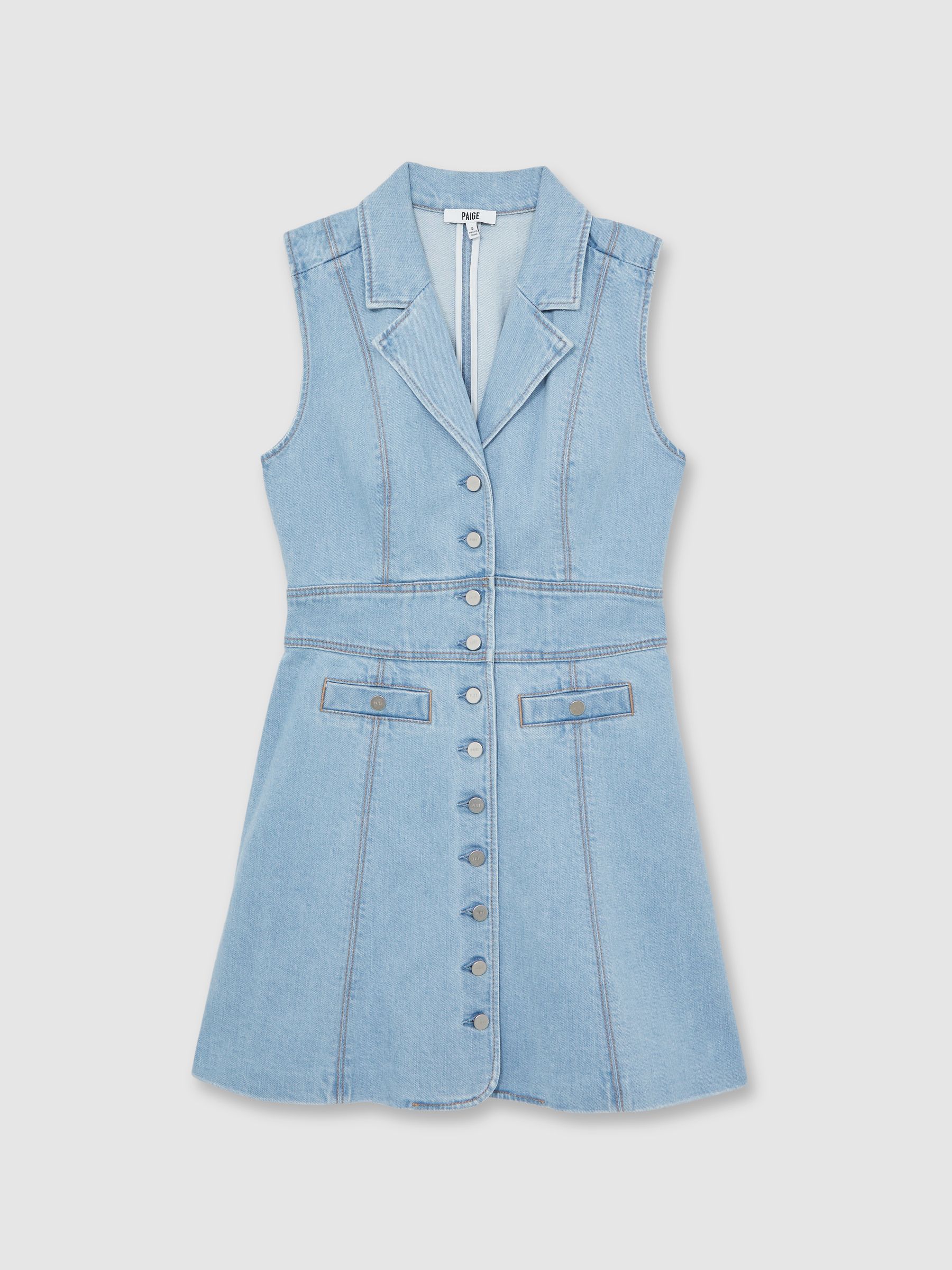 Paige Denim Button-Through Mini Dress in Jocelyn Blue - Image 2 of 5