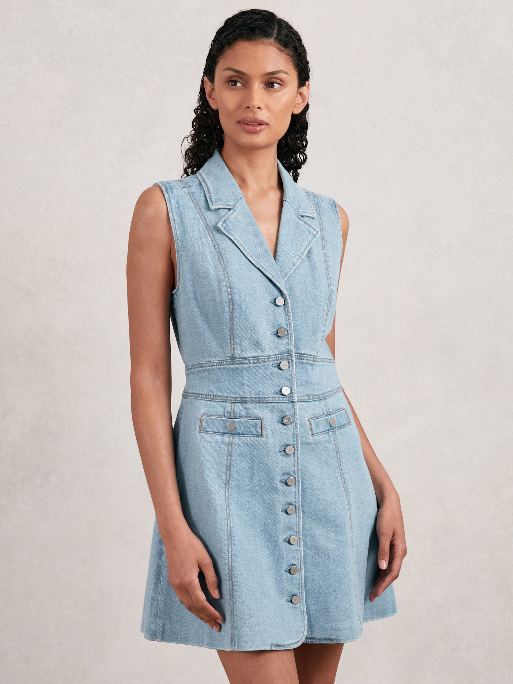 Paige Denim Button-Through Mini Dress in Jocelyn Blue - Image 3 of 5