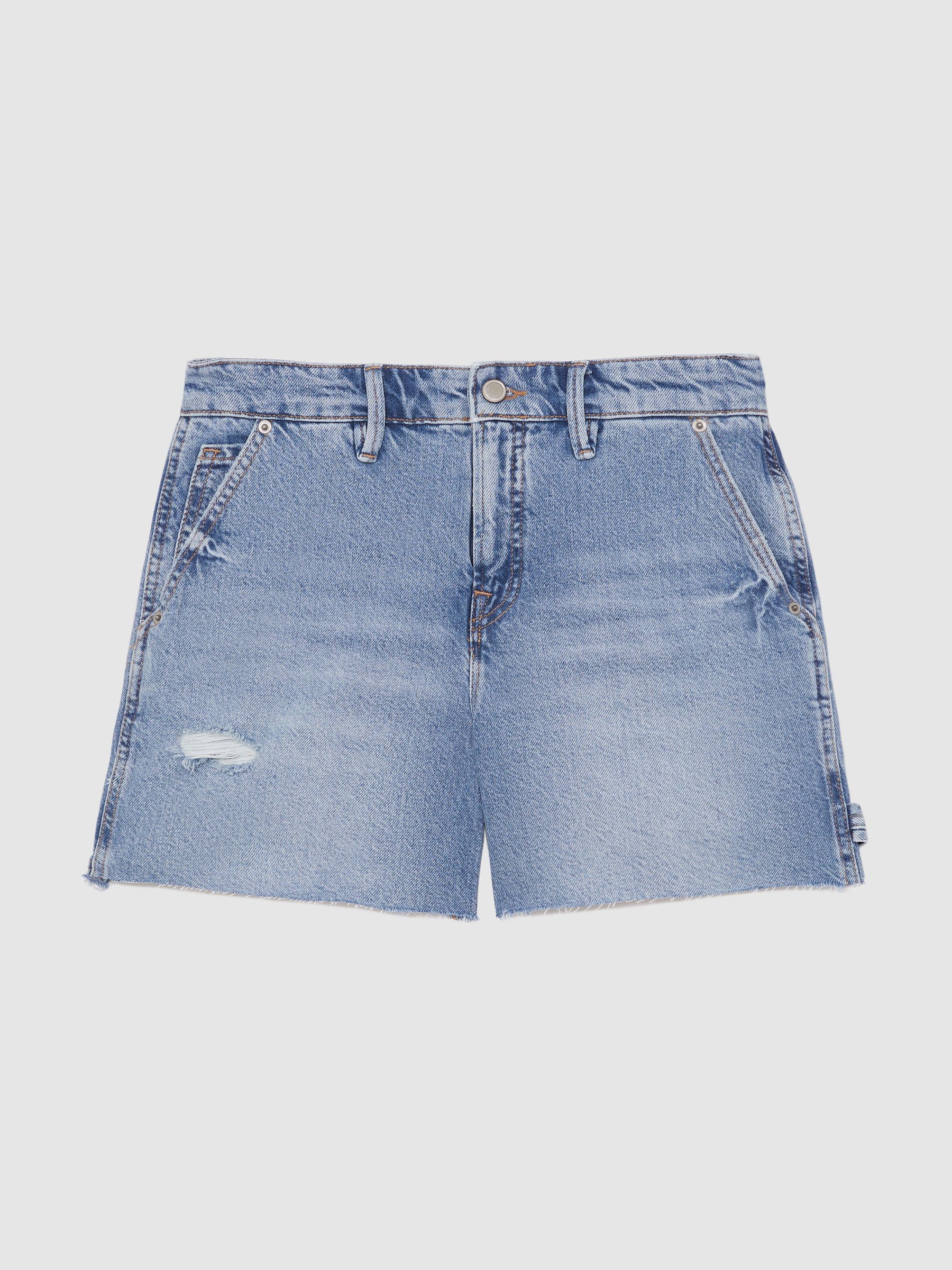 90S Long 100% Cotton Shorts in Indigo Blue - Image 2 of 5