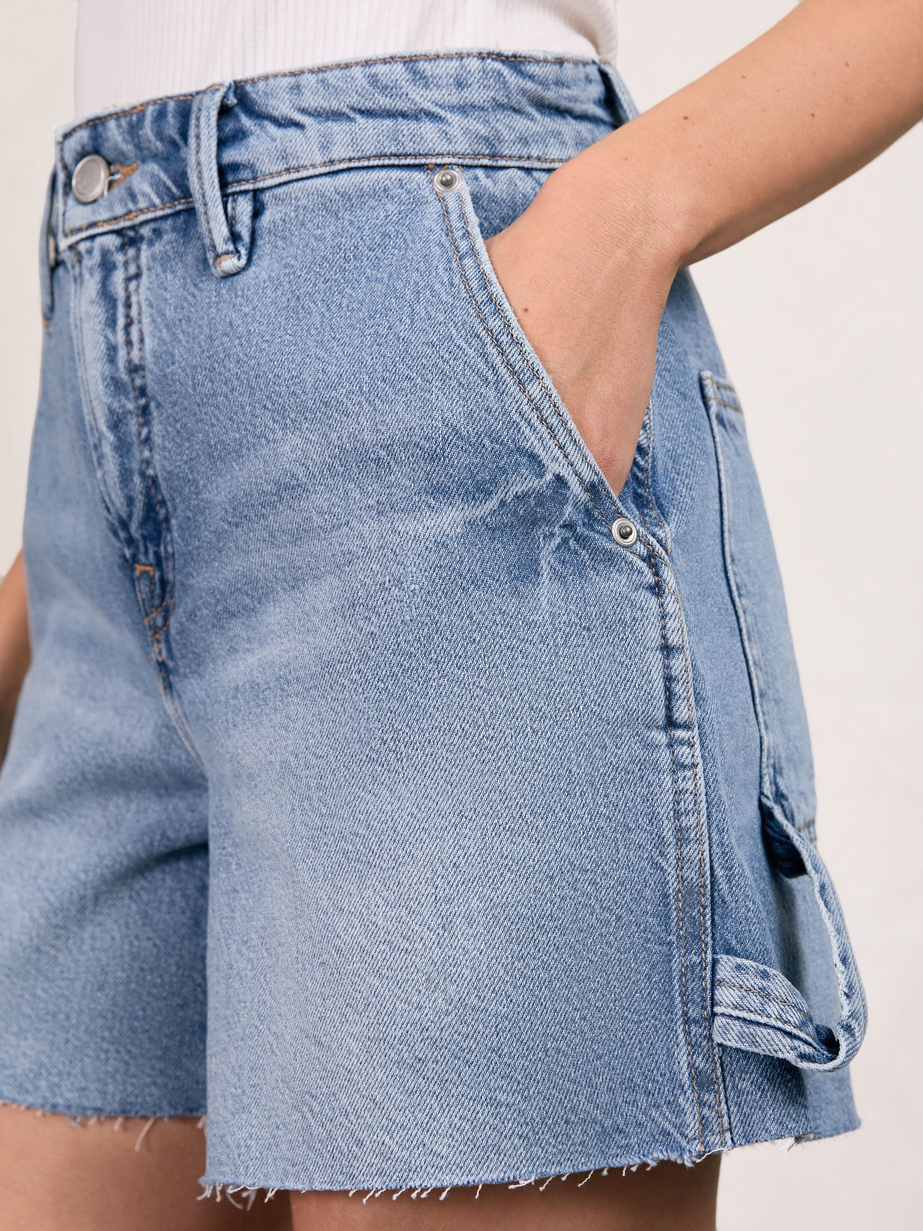 90S Long 100% Cotton Shorts in Indigo Blue - Image 3 of 5