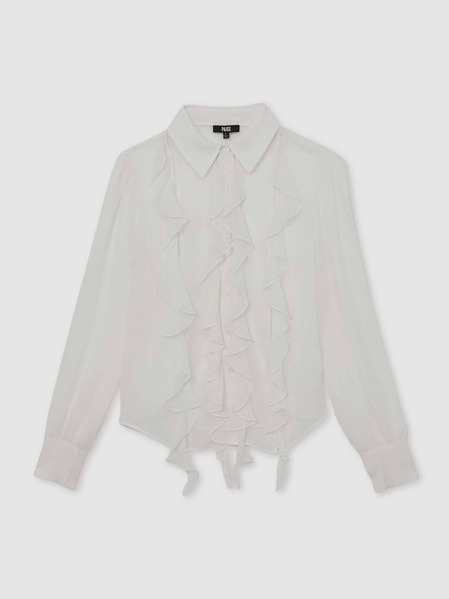 Paige Silk Georgette Ruffle Trim Shirt in White - Image 2 of 6