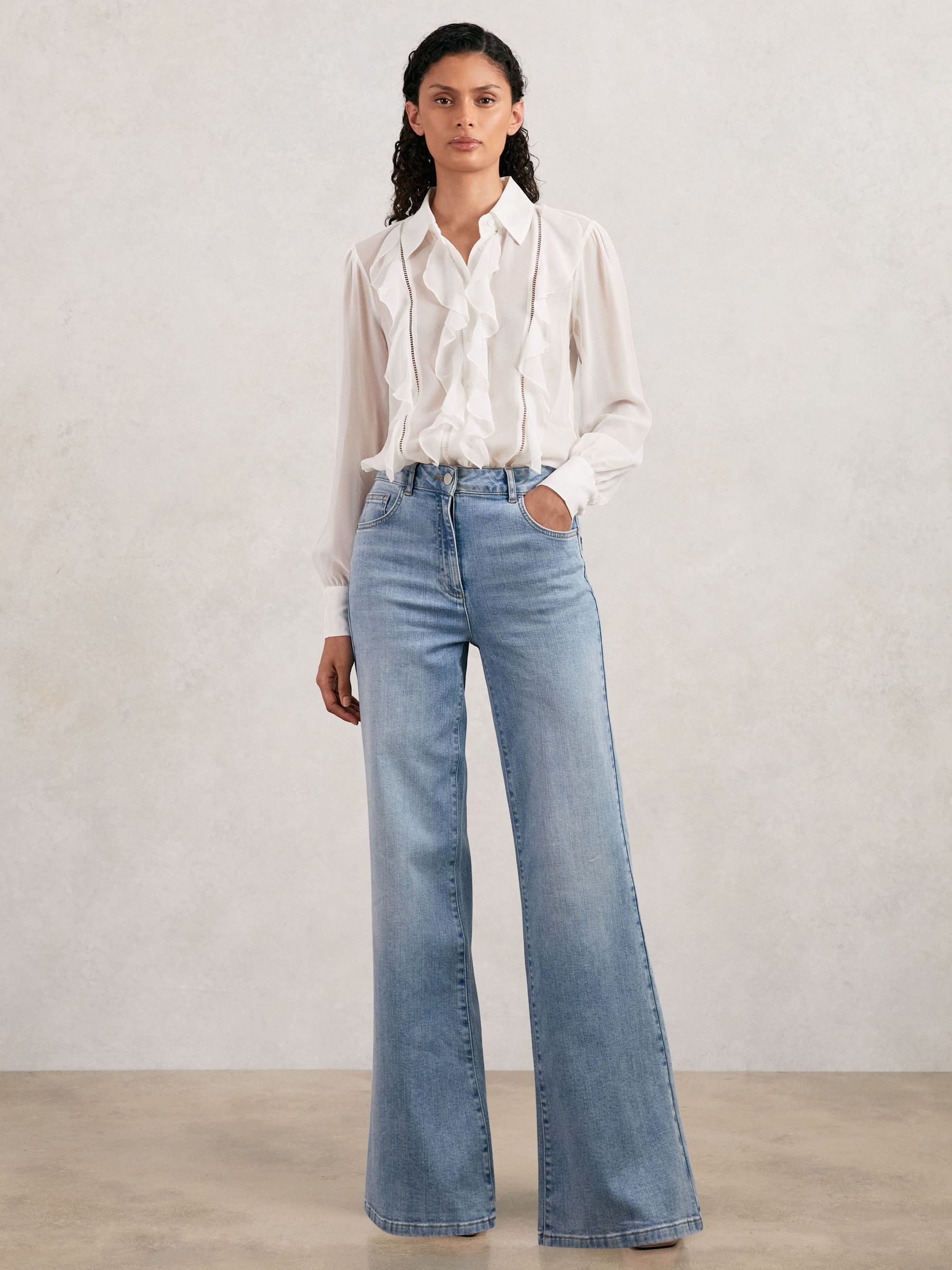 Paige Silk Georgette Ruffle Trim Shirt in White - Image 3 of 6
