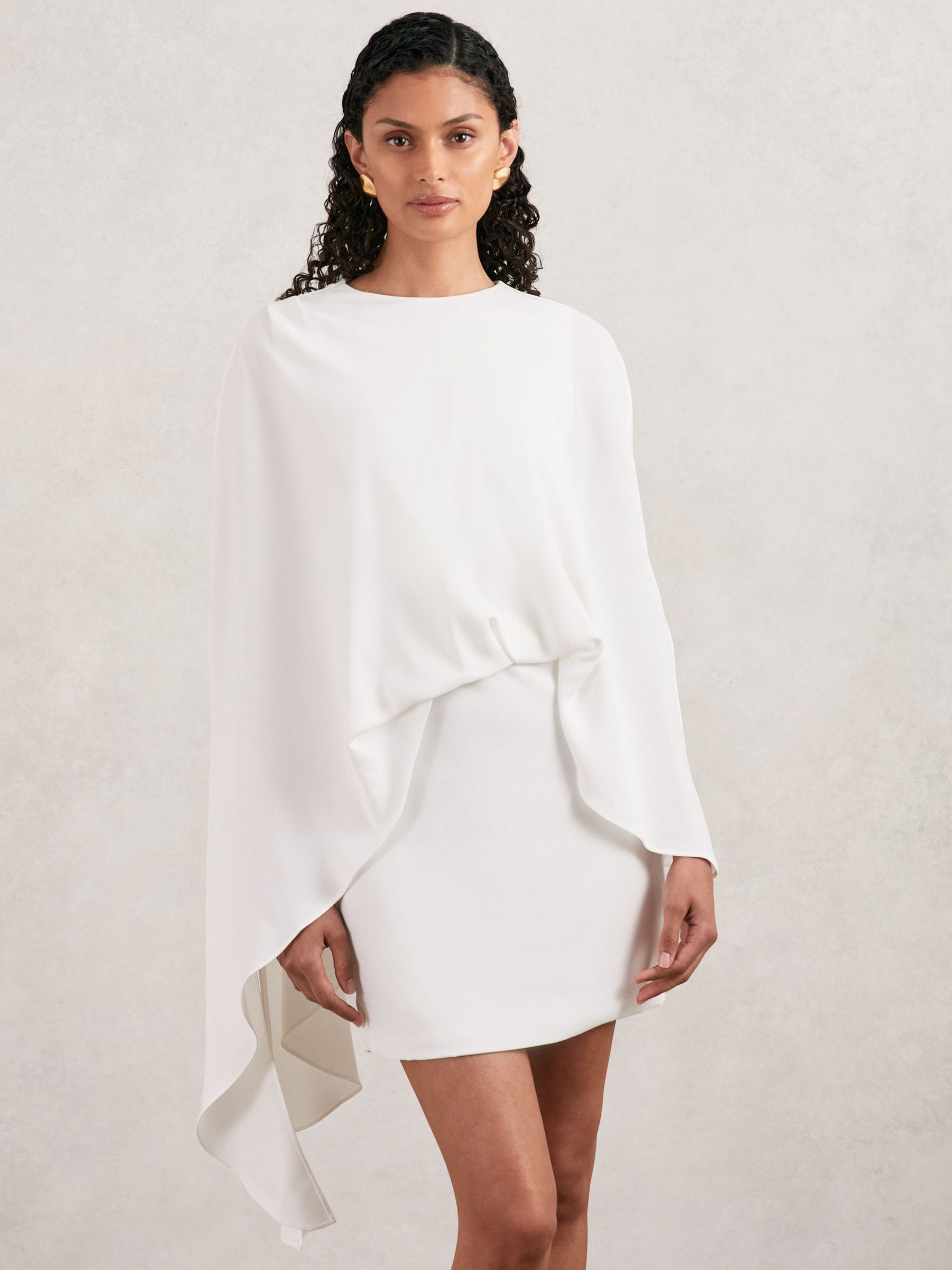 Halston Mini Ivory Asymmetric Cape Dress in Ivory - Image 3 of 6