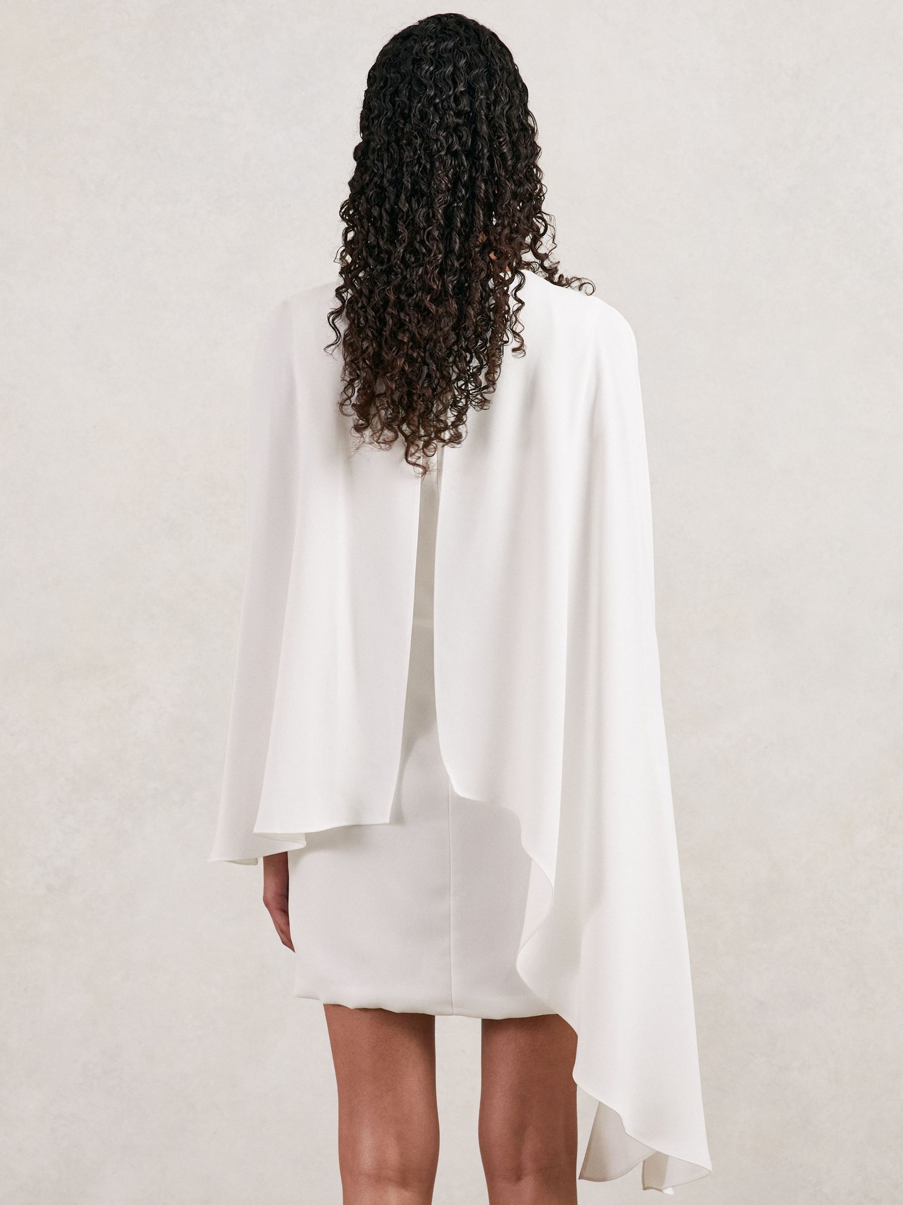 Halston Mini Ivory Asymmetric Cape Dress in Ivory - Image 5 of 6