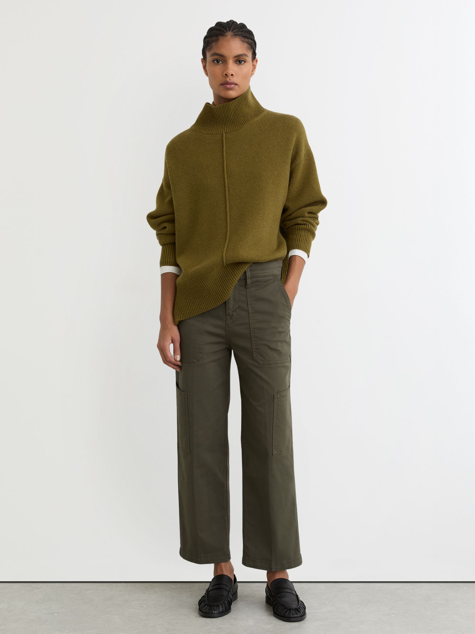 Good American Cropped Cargo Trousers in Khaki - Image 1 of 5