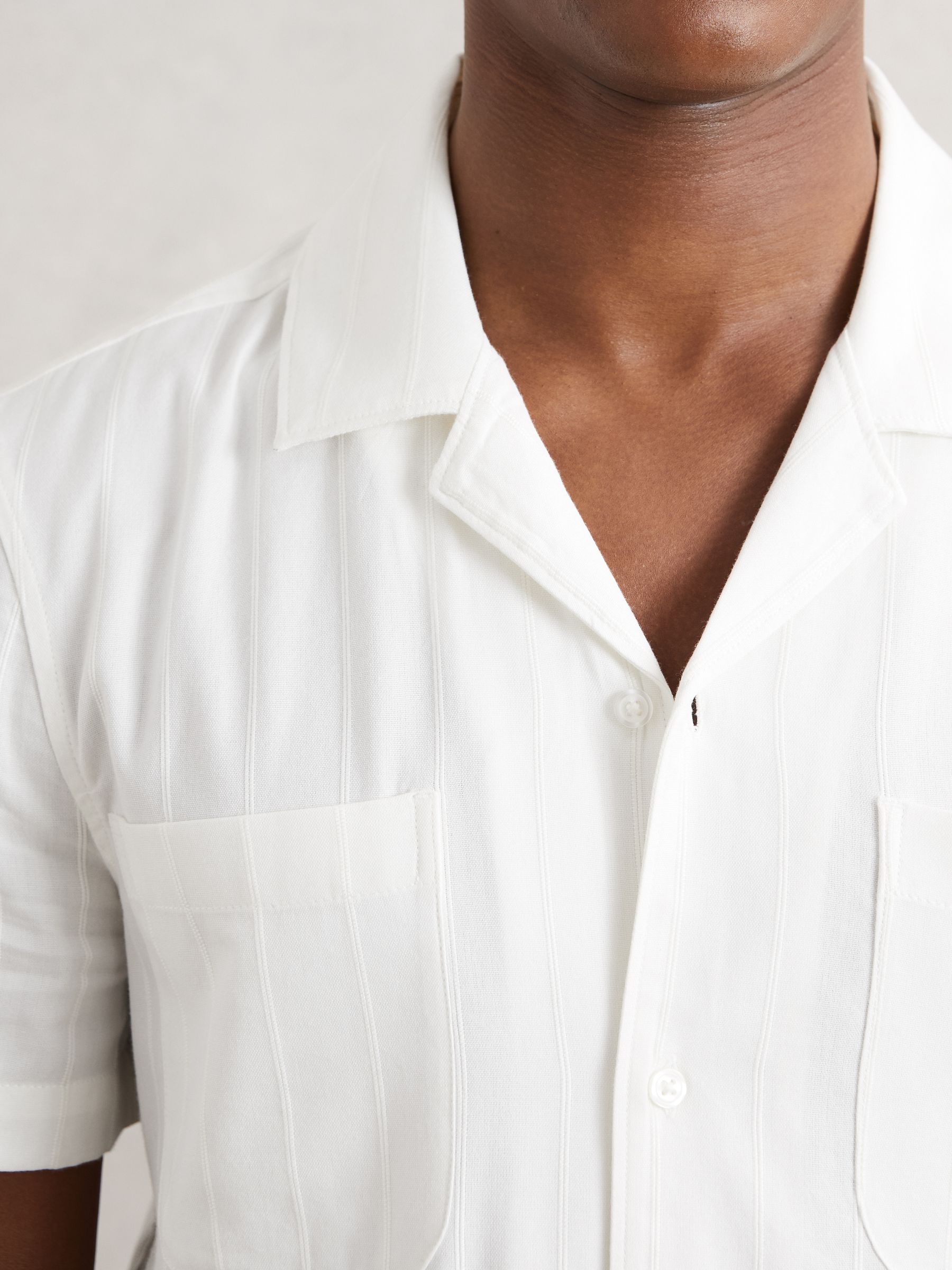 Paige Tonal-Stripe Cuban-Collar Shirt in Ivory - Image 3 of 6