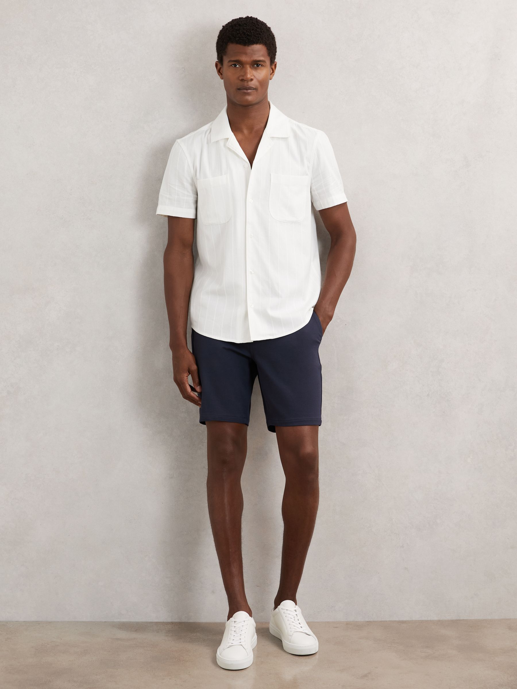 Paige Tonal-Stripe Cuban-Collar Shirt in Ivory - Image 4 of 6