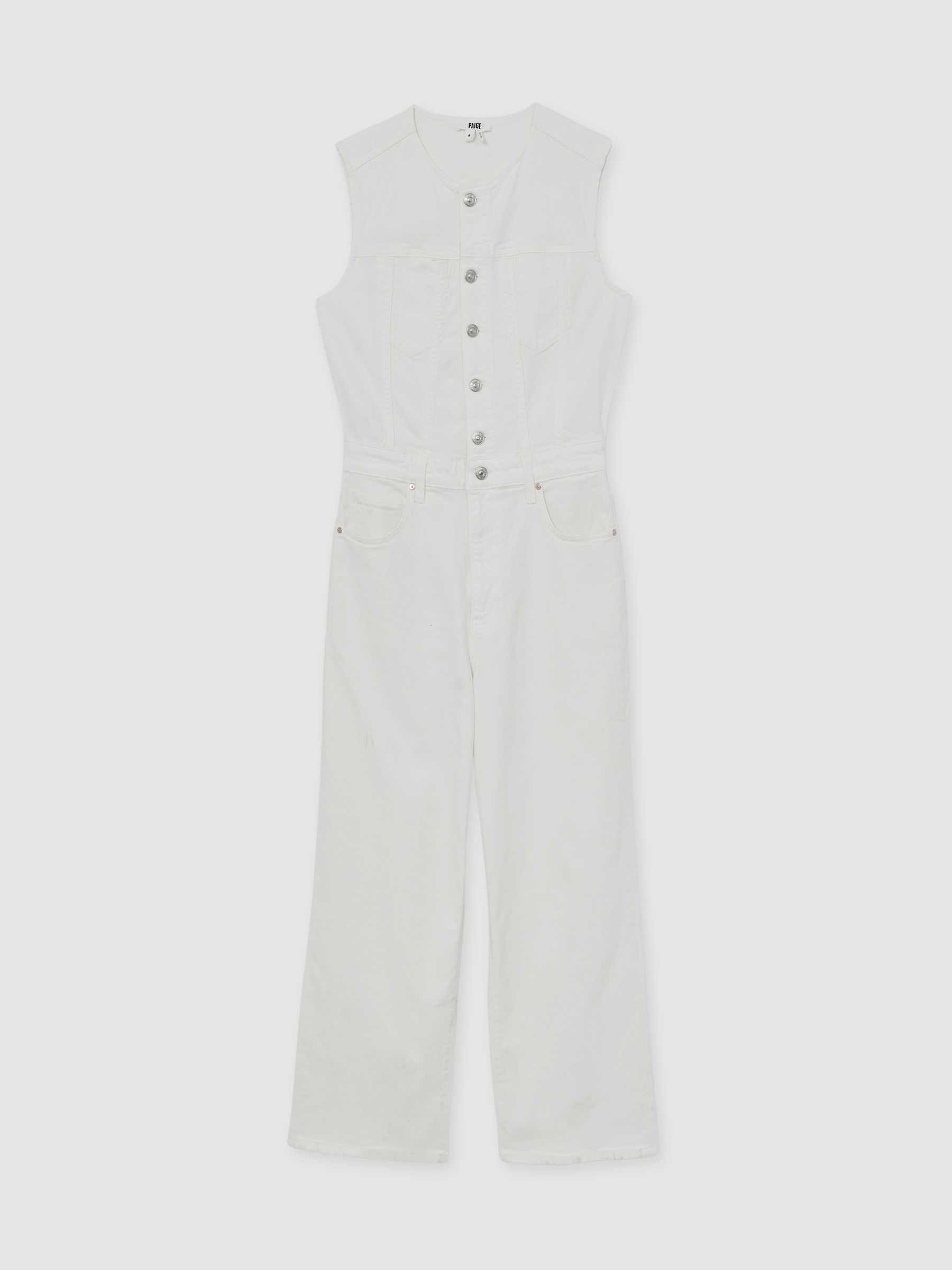 Paige Denim Straight Leg Jumpsuit in Ecru - Image 2 of 6
