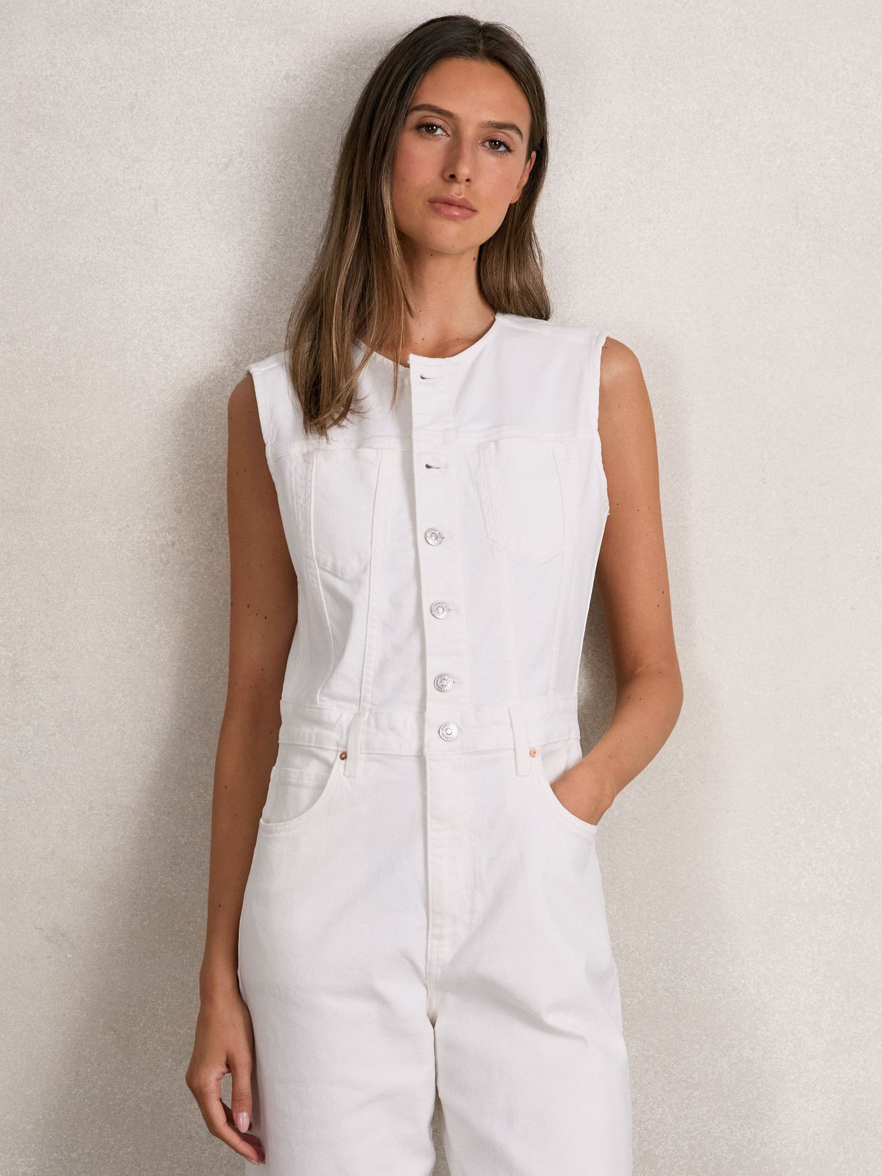 Paige Denim Straight Leg Jumpsuit in Ecru - Image 3 of 6